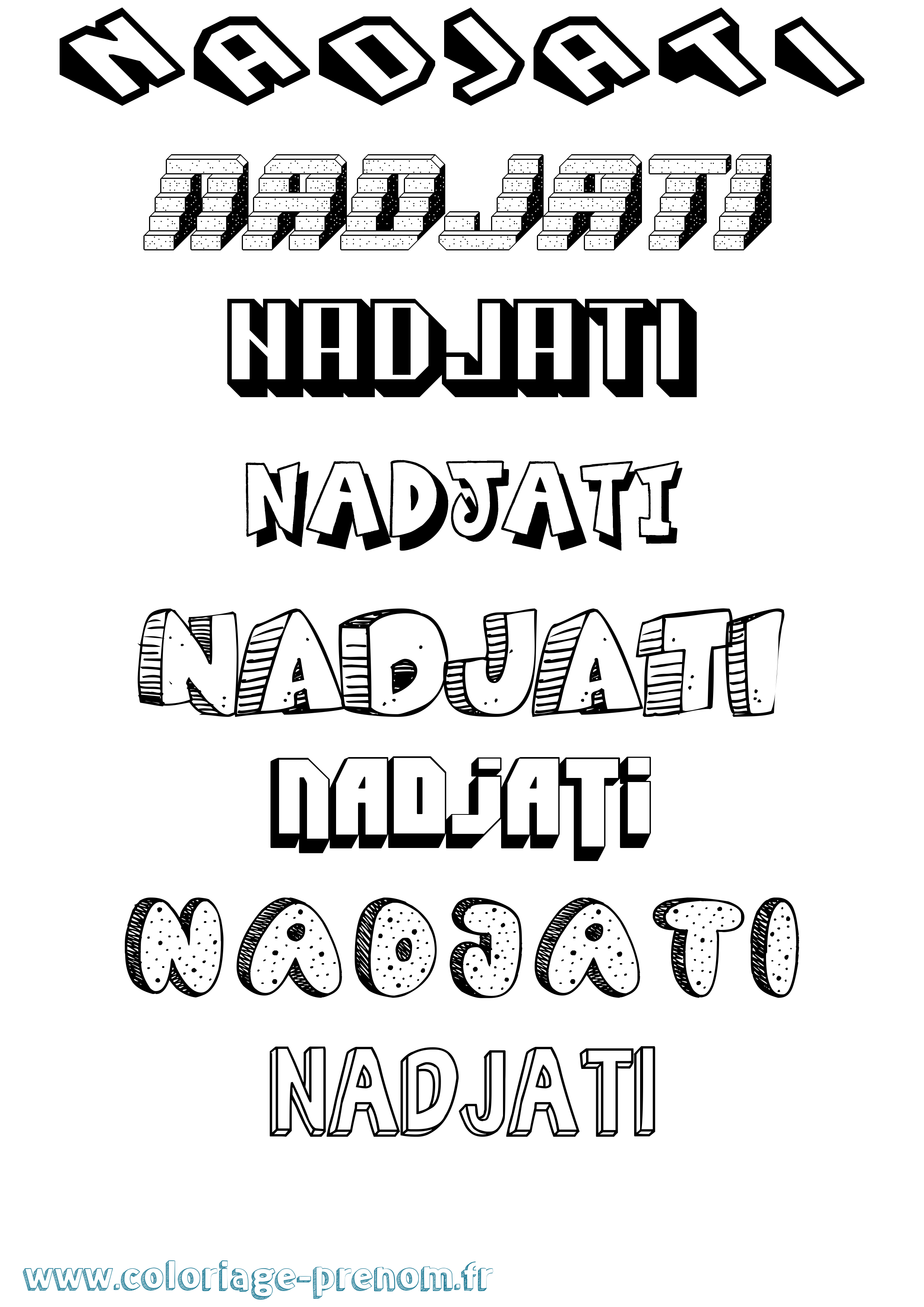 Coloriage Nadjati Effet 3D Coloriage prénom Nadjati Effet 3D