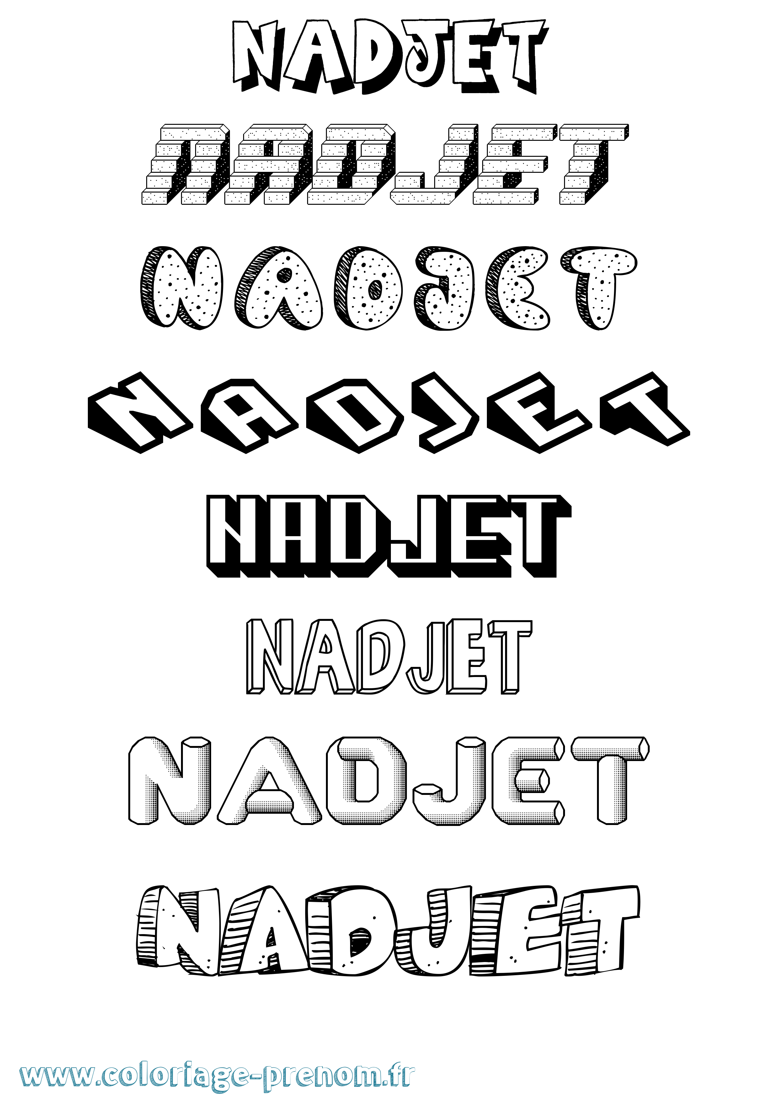 Coloriage Nadjet Effet 3D Coloriage prénom Nadjet Effet 3D