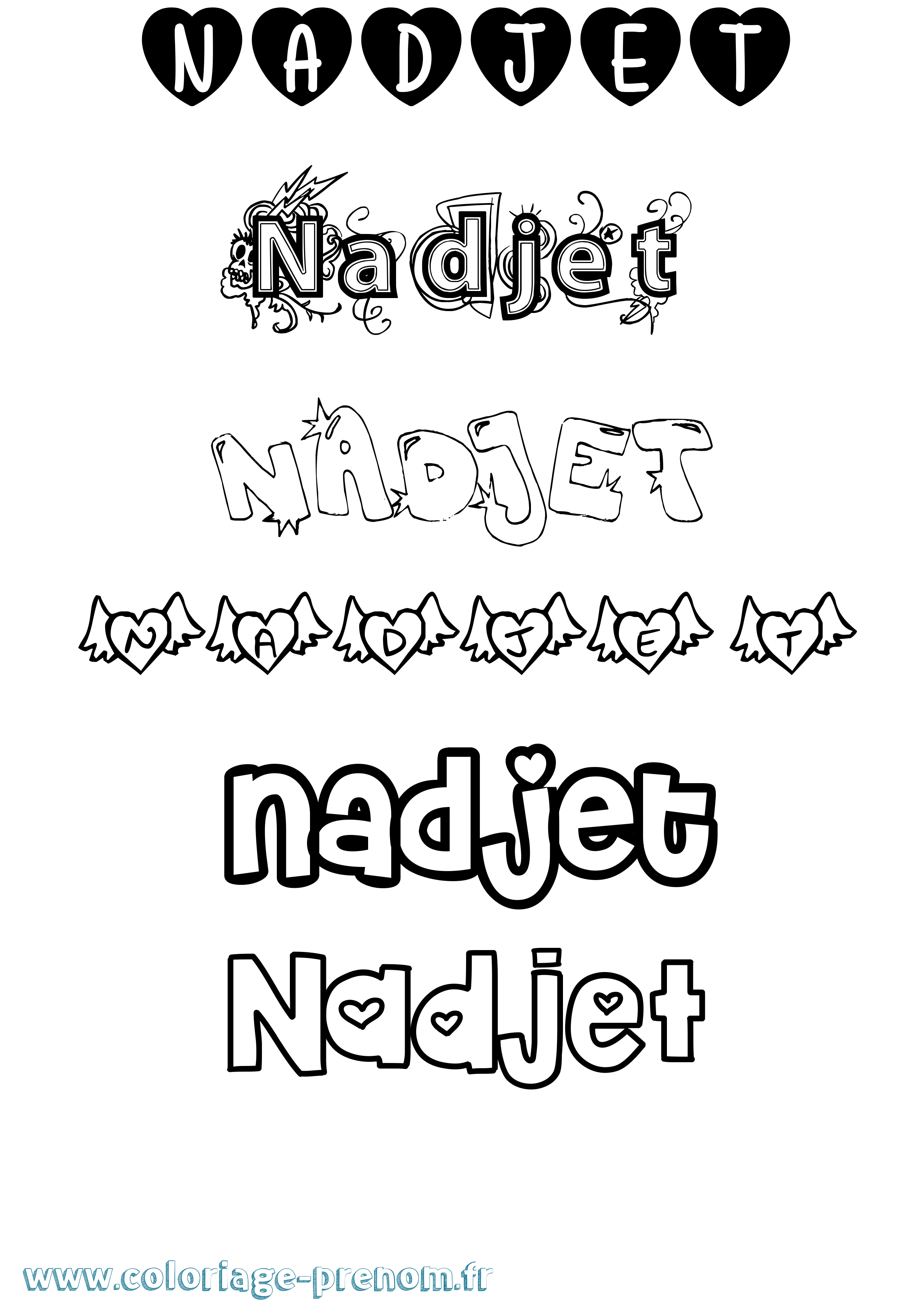 Coloriage Nadjet Girly Coloriage prénom Nadjet Girly