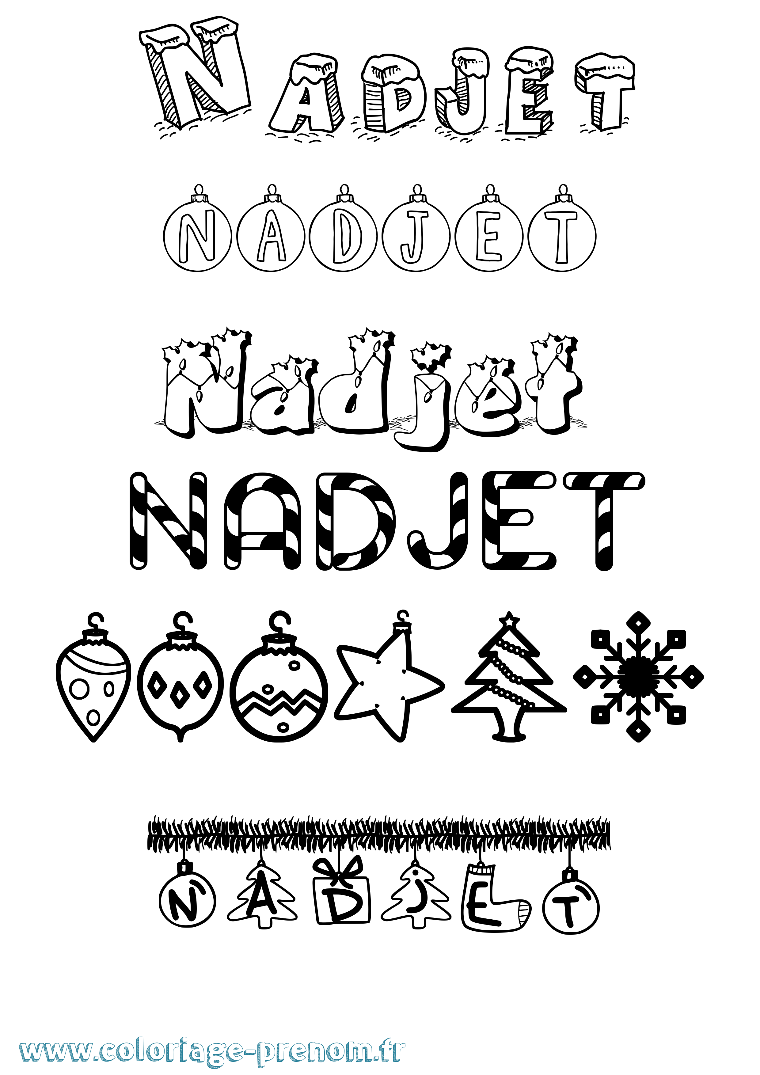 Coloriage Nadjet Noël Coloriage prénom Nadjet Noël