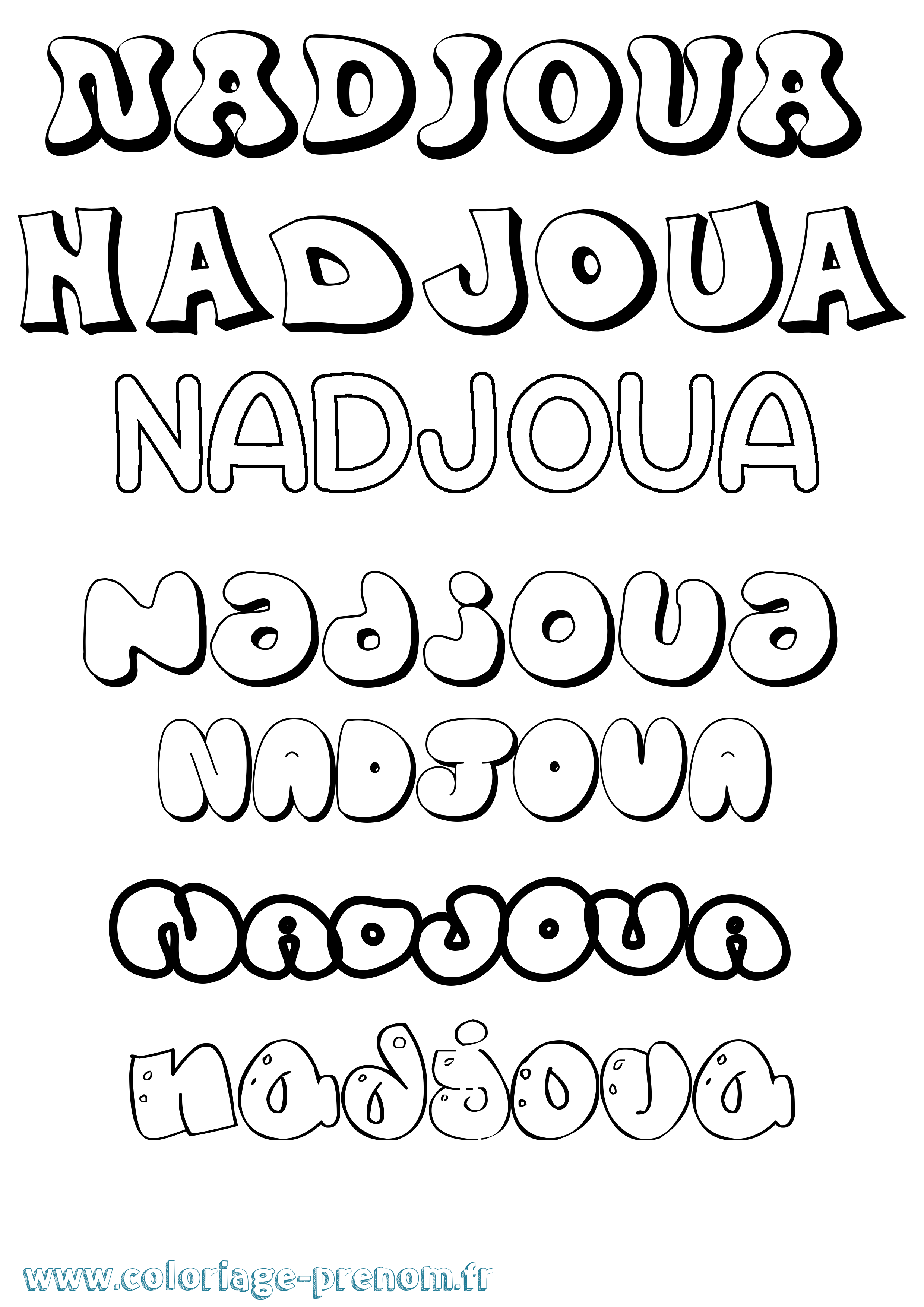 Coloriage Nadjoua Bubble Coloriage prénom Nadjoua Bubble