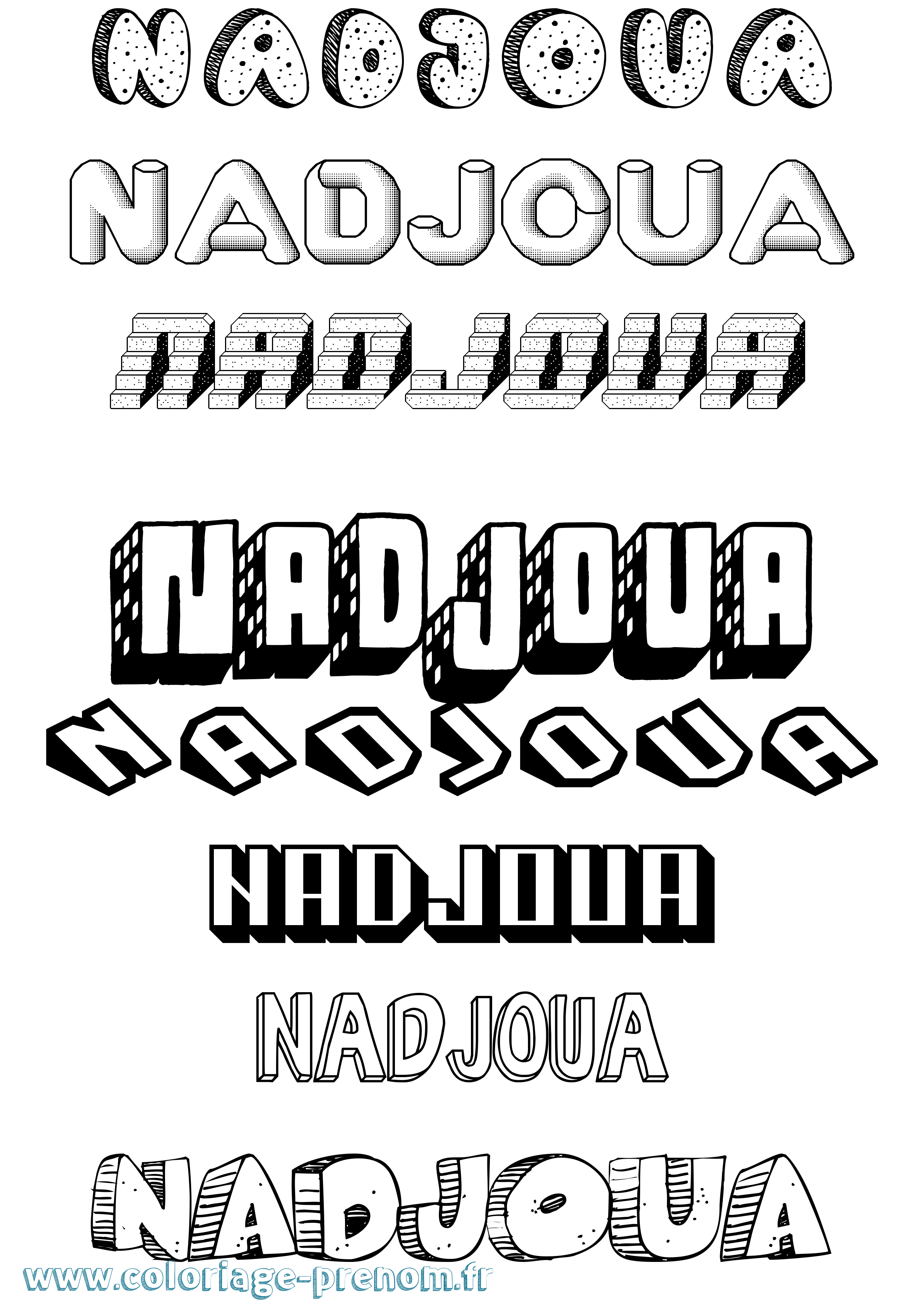 Coloriage Nadjoua Effet 3D Coloriage prénom Nadjoua Effet 3D