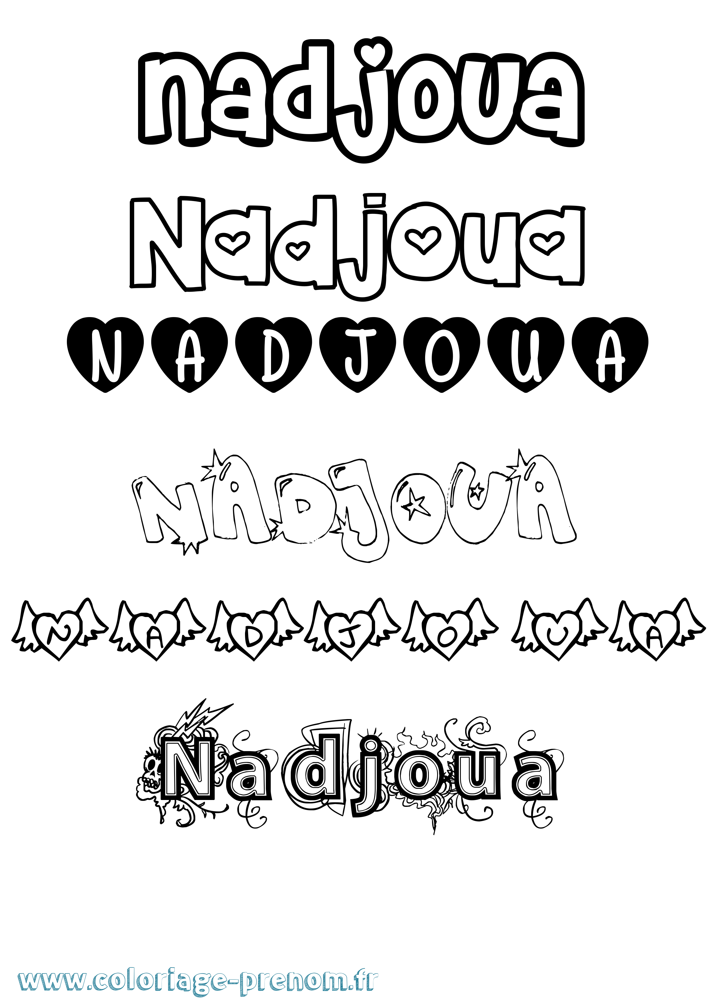 Coloriage Nadjoua Girly Coloriage prénom Nadjoua Girly