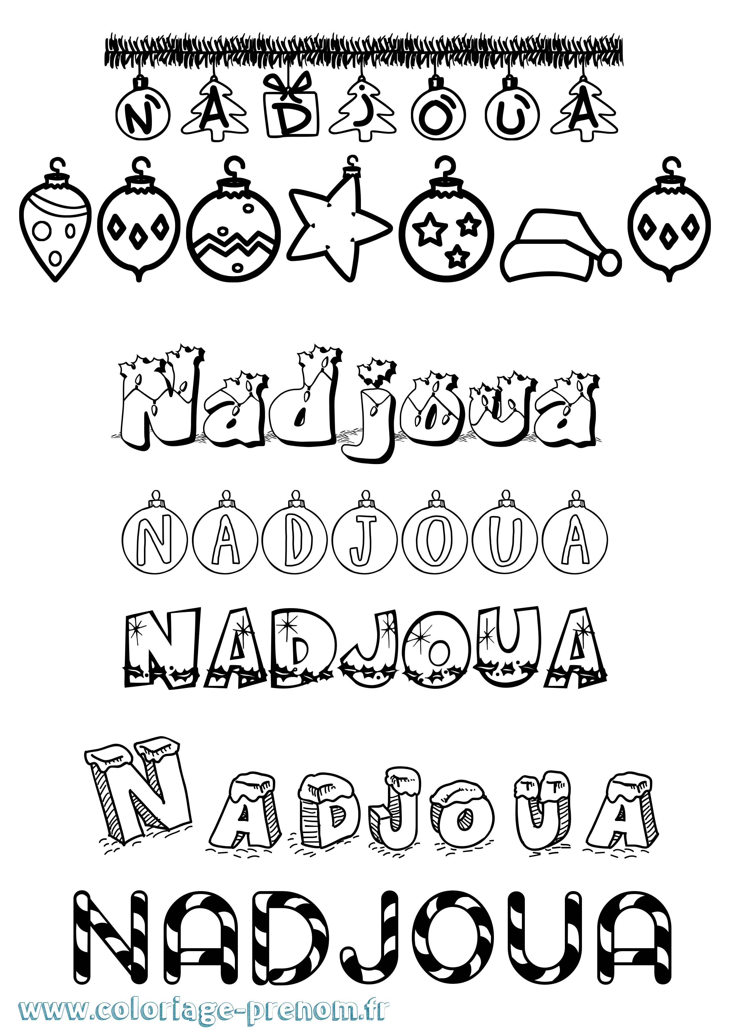 Coloriage Nadjoua Noël Coloriage prénom Nadjoua Noël