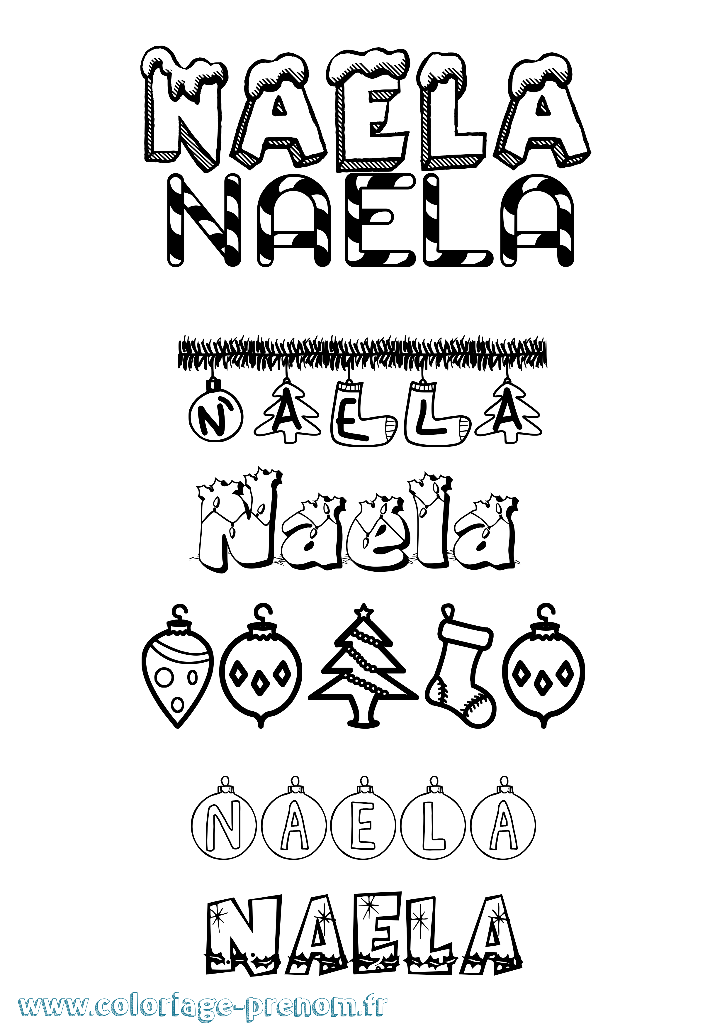 Coloriage Naela Noël Coloriage prénom Naela Noël