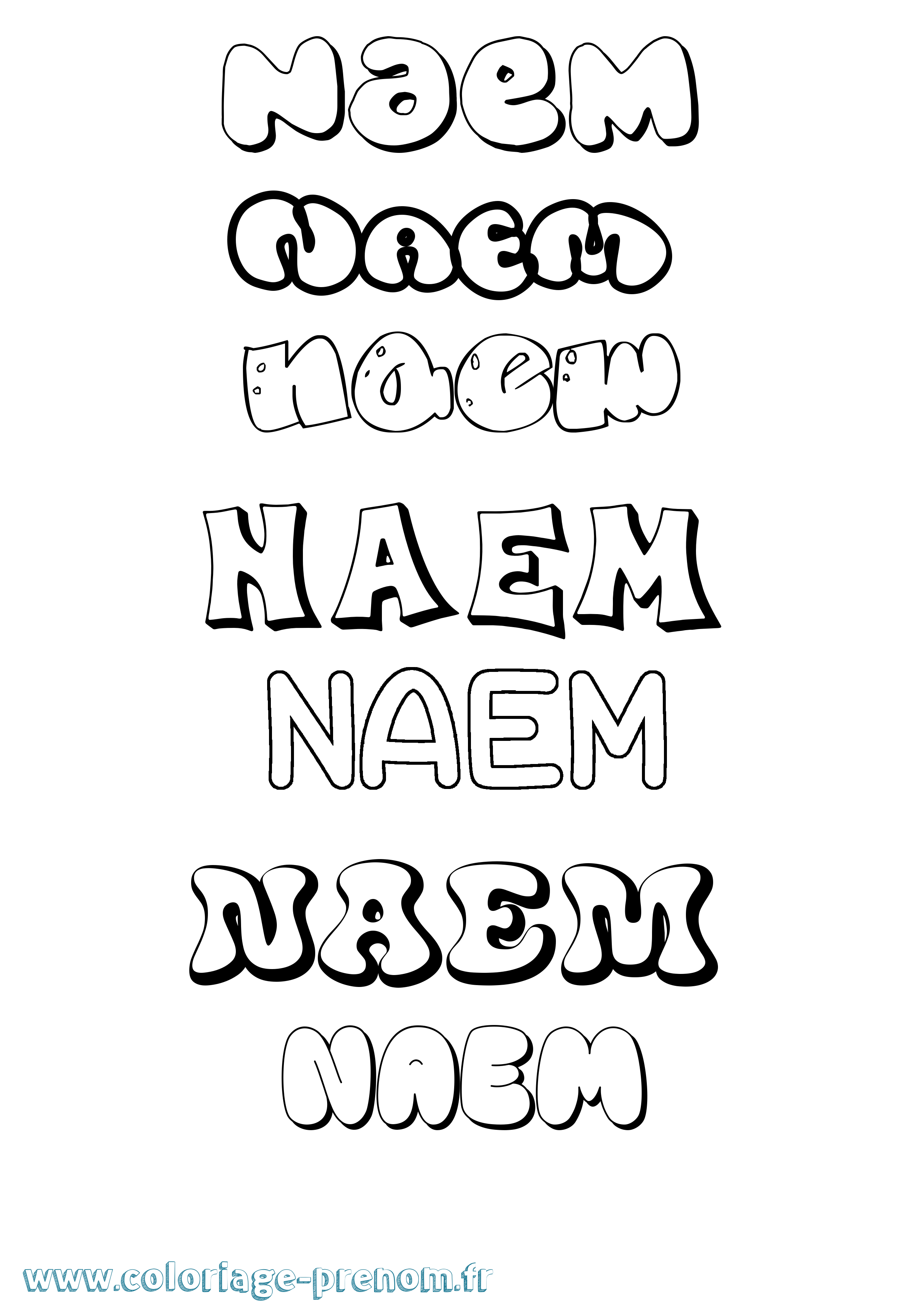 Coloriage Naem Bubble Coloriage prénom Naem Bubble