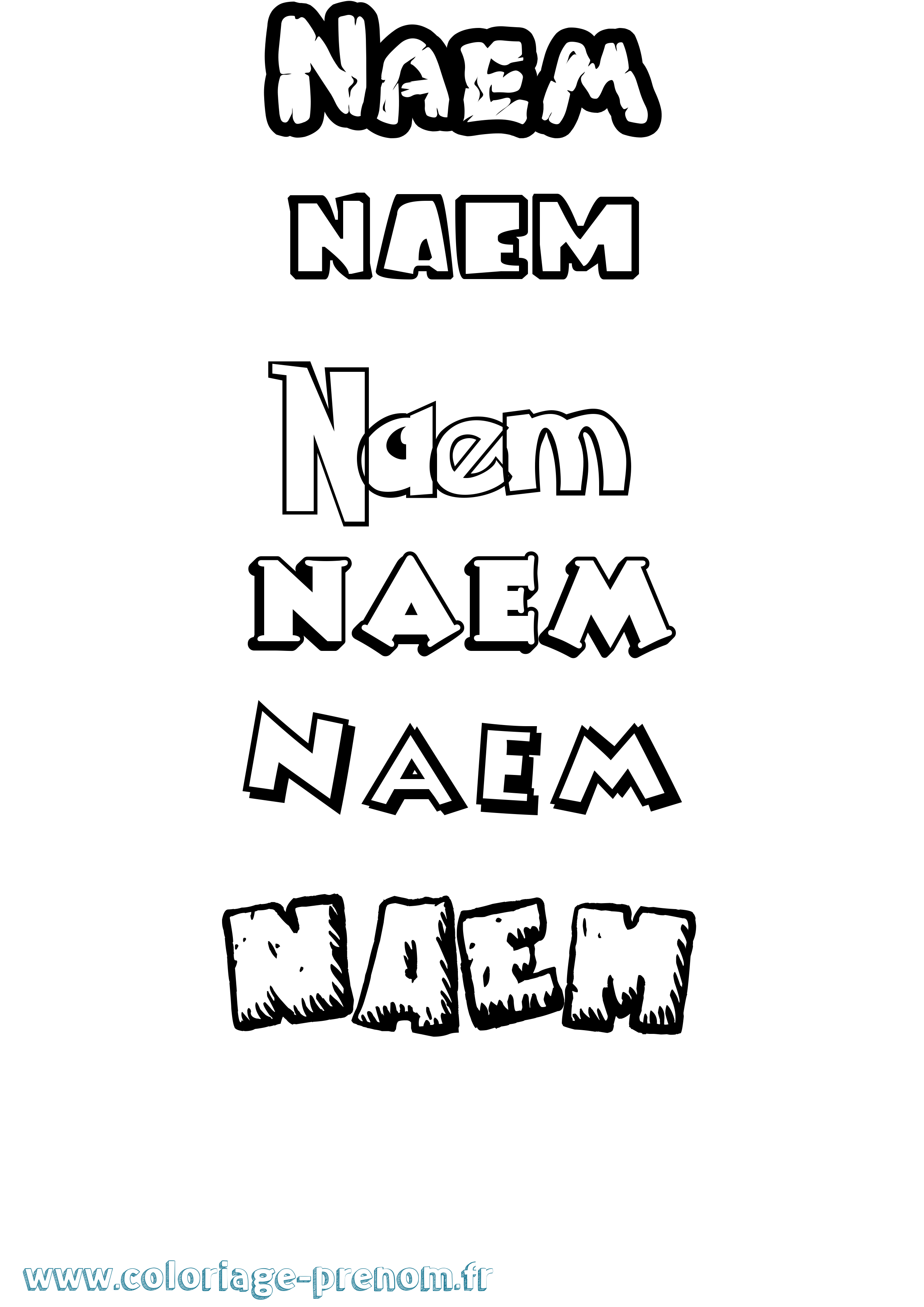 Coloriage Naem Dessin Animé Coloriage prénom Naem Dessin Animé