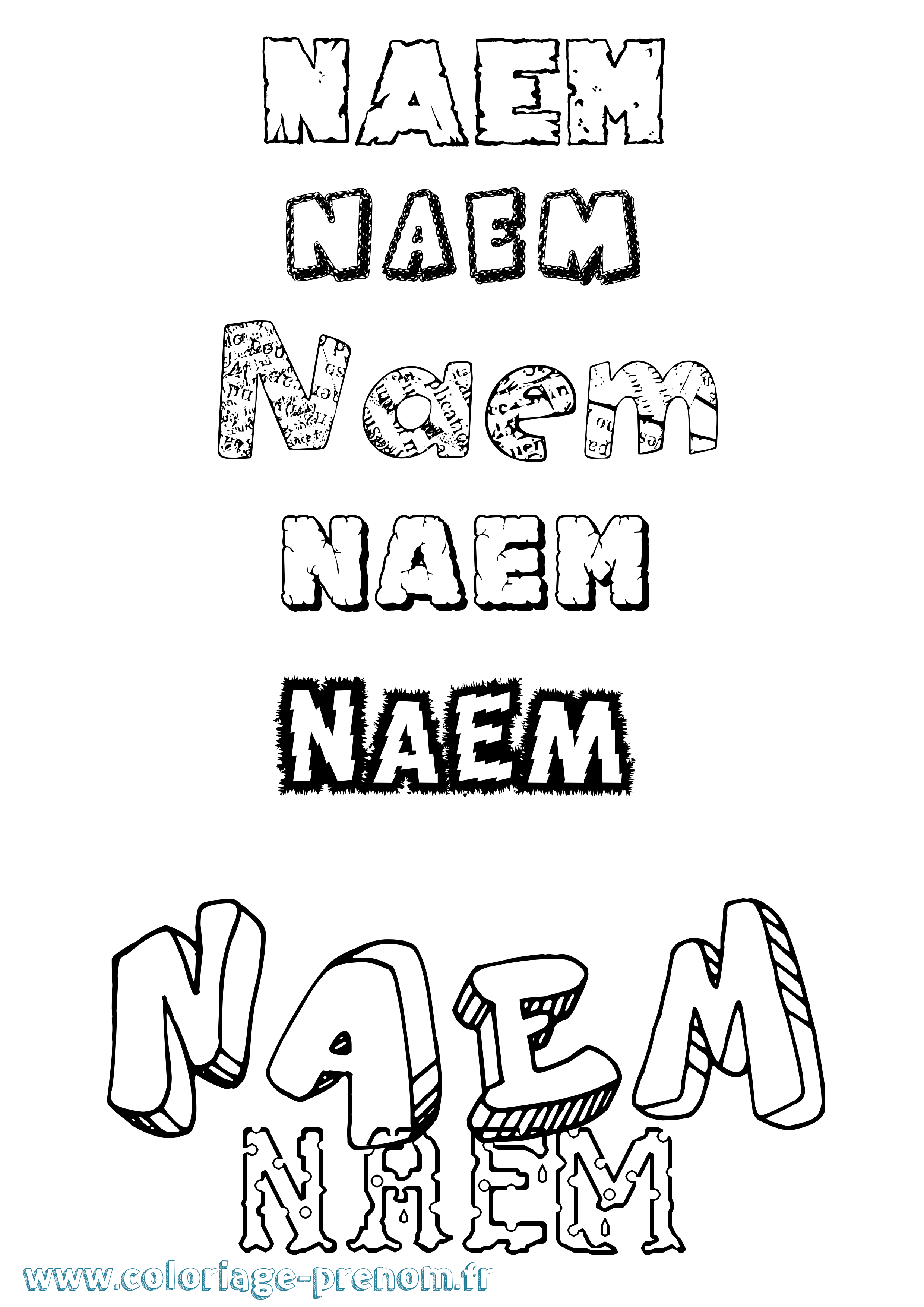 Coloriage Naem Destructuré Coloriage prénom Naem Destructuré