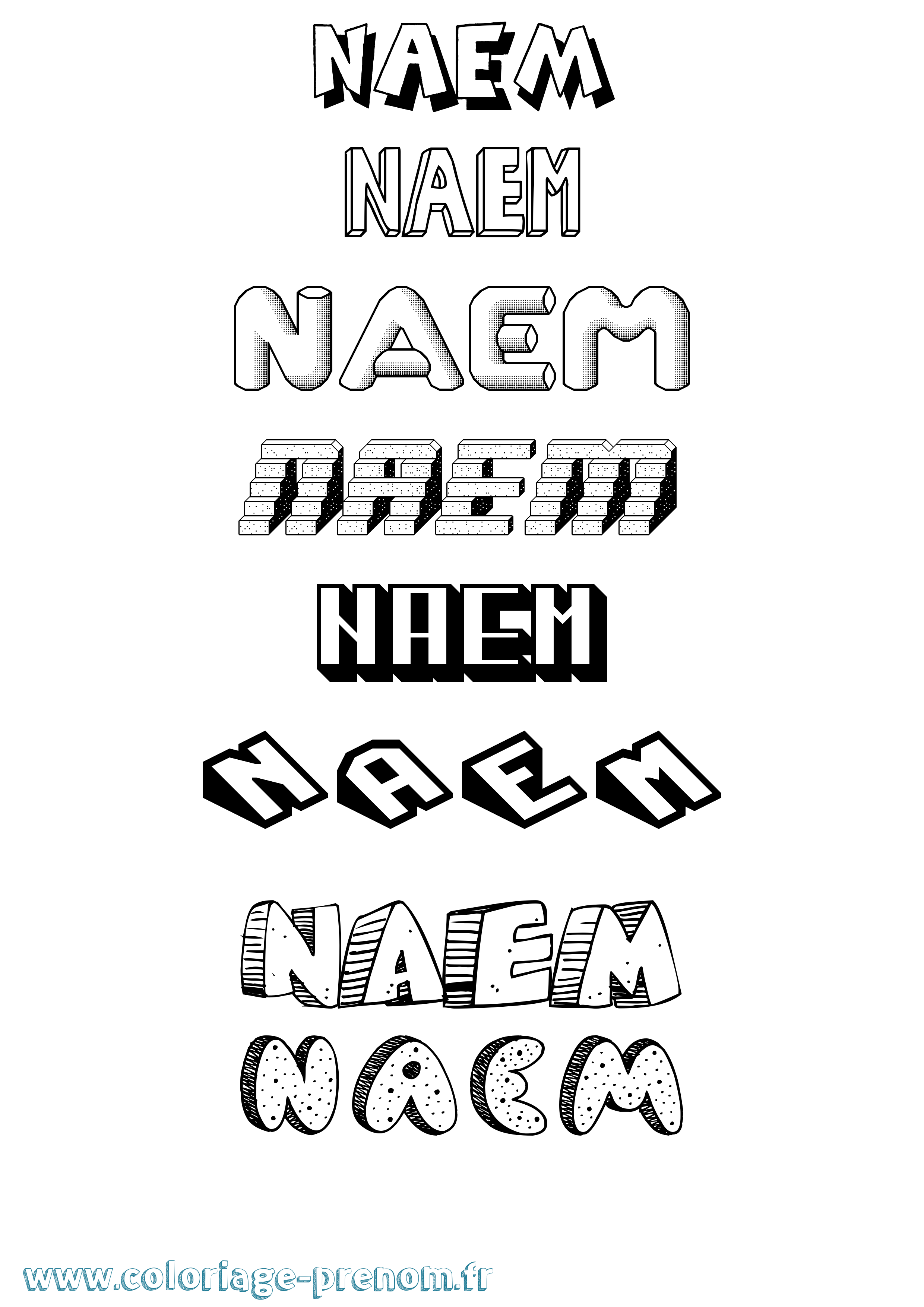Coloriage Naem Effet 3D Coloriage prénom Naem Effet 3D
