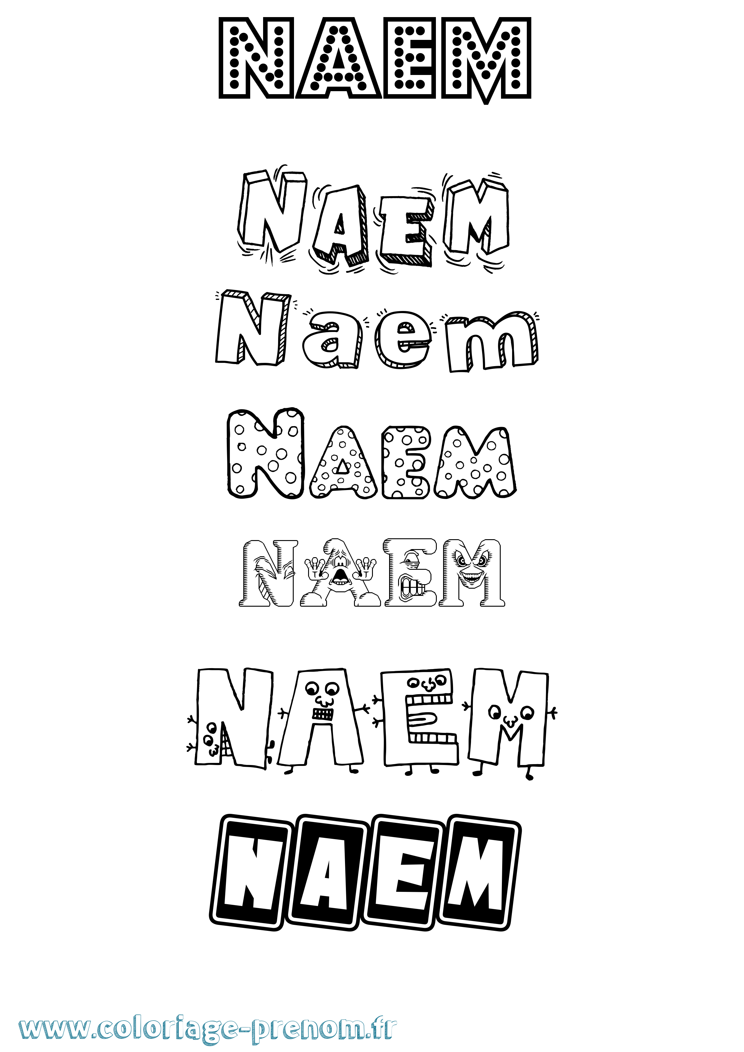 Coloriage Naem Fun Coloriage prénom Naem Fun