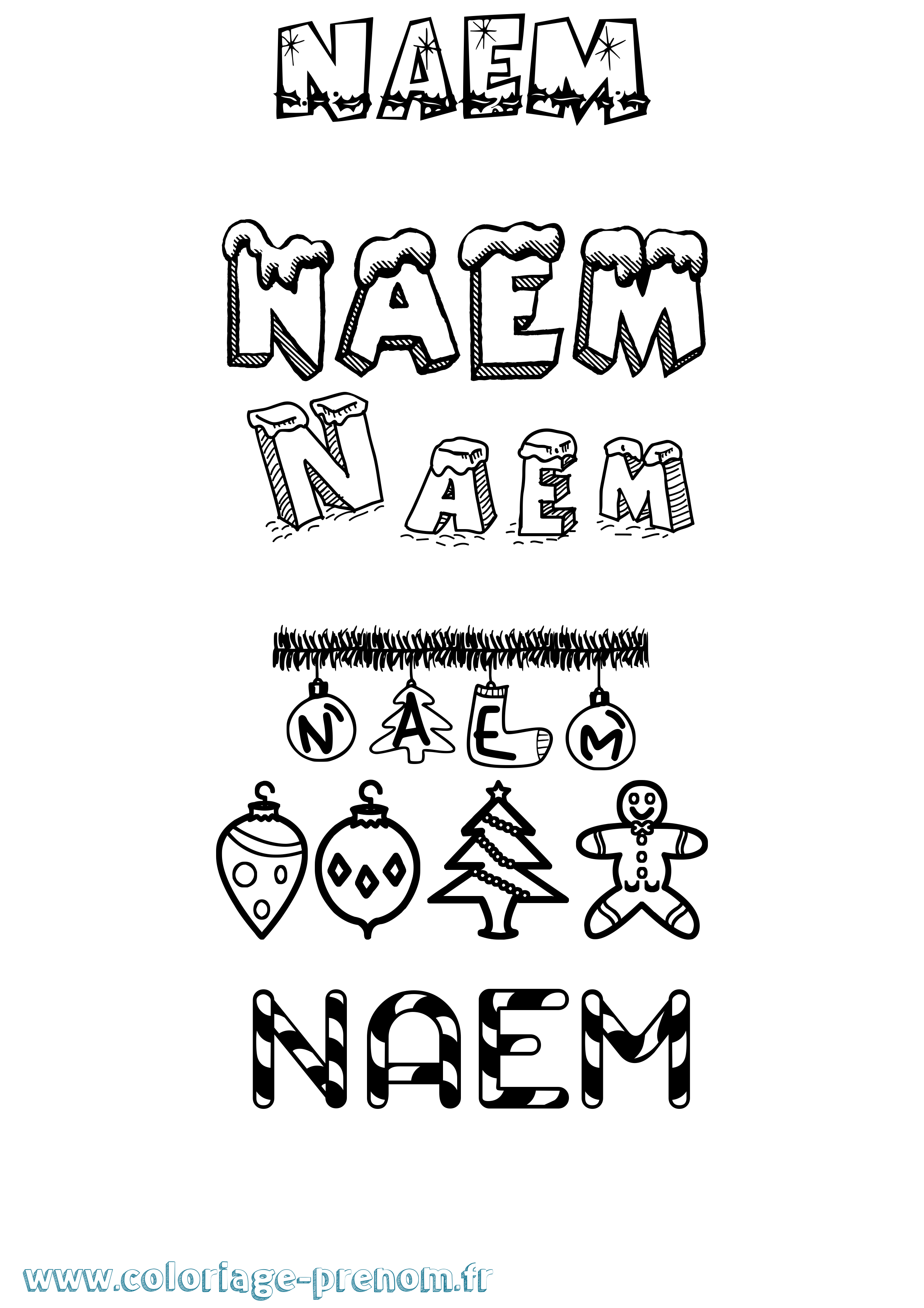 Coloriage Naem Noël Coloriage prénom Naem Noël