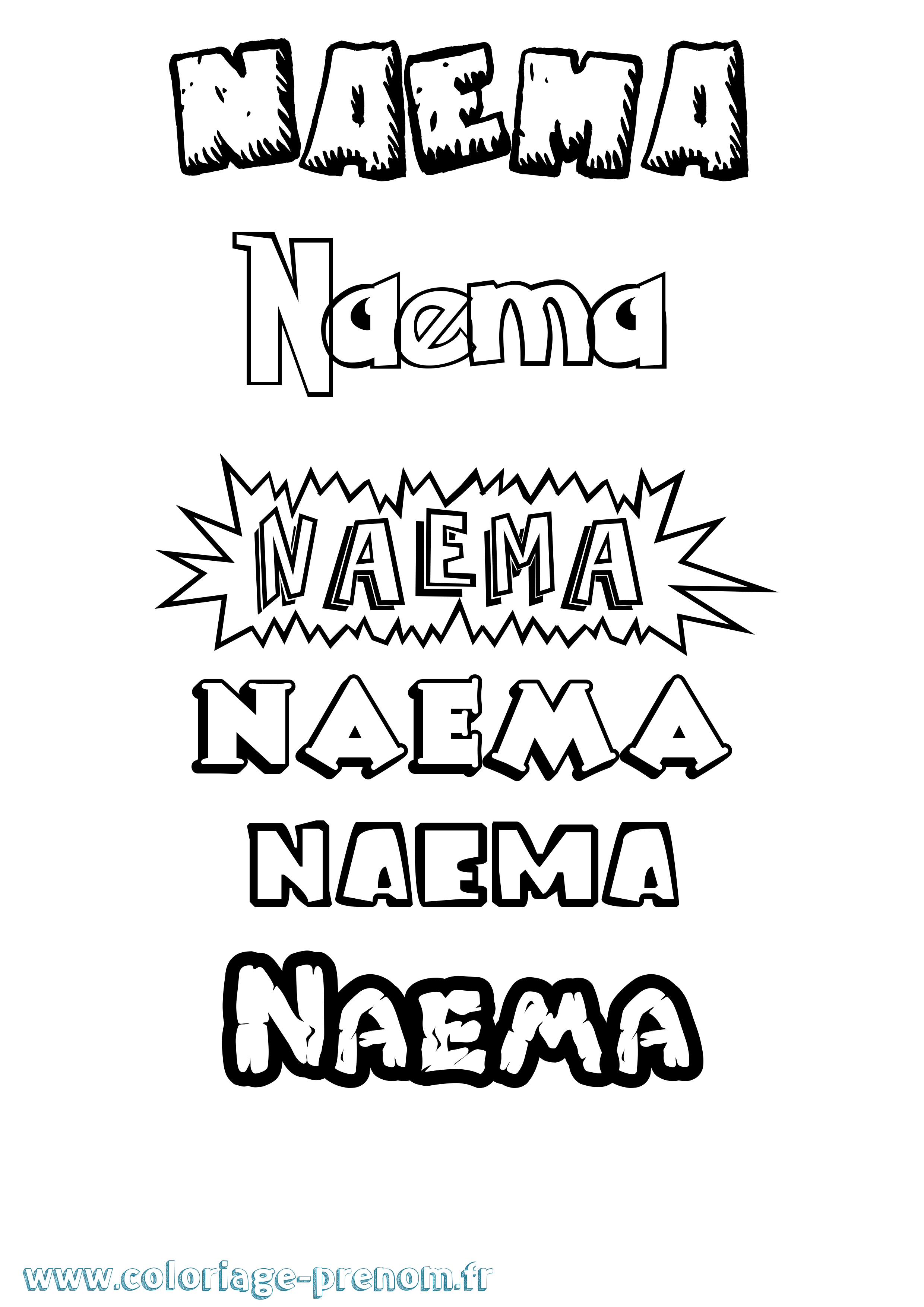 Coloriage Naema Dessin Animé Coloriage prénom Naema Dessin Animé