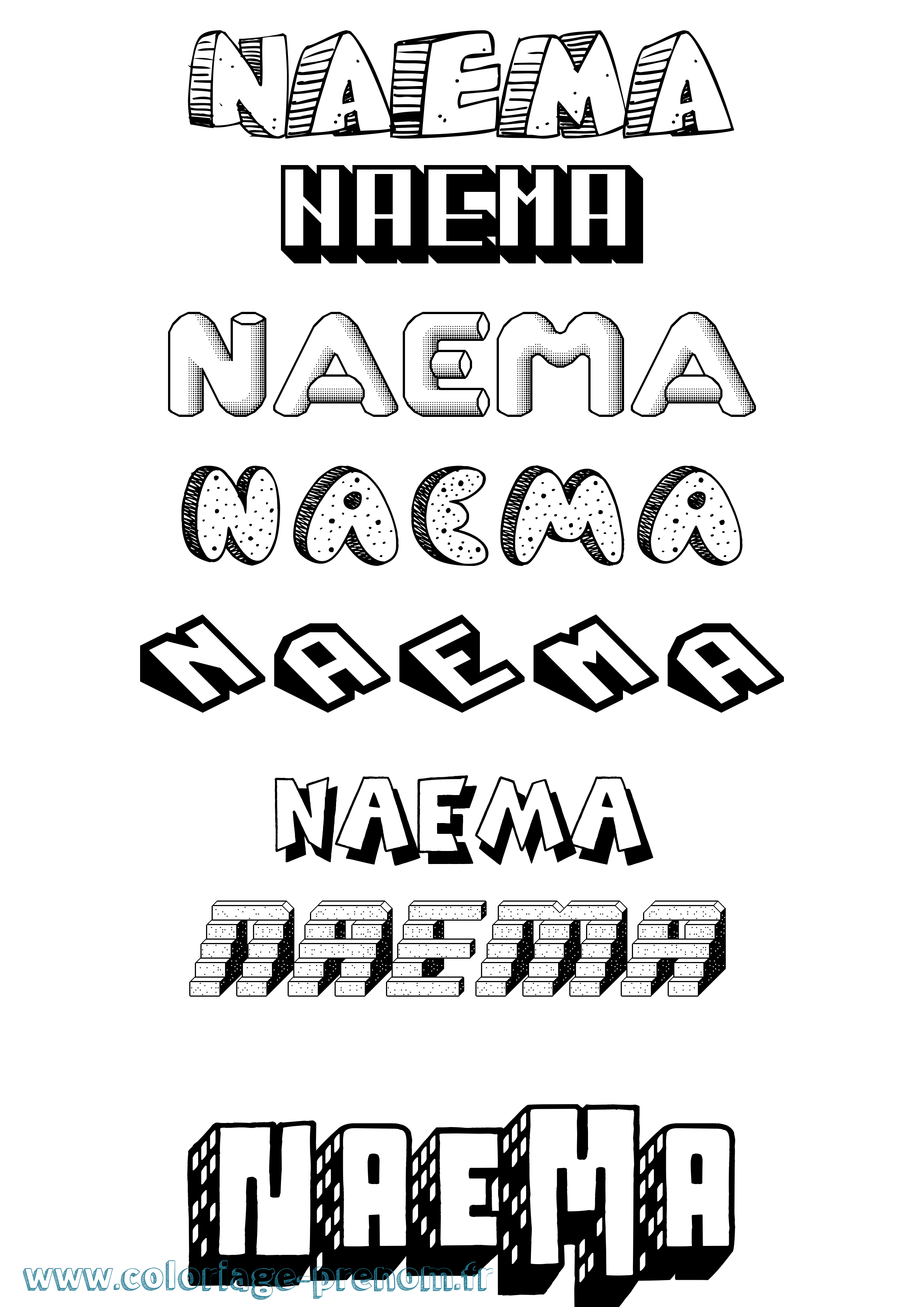 Coloriage Naema Effet 3D Coloriage prénom Naema Effet 3D