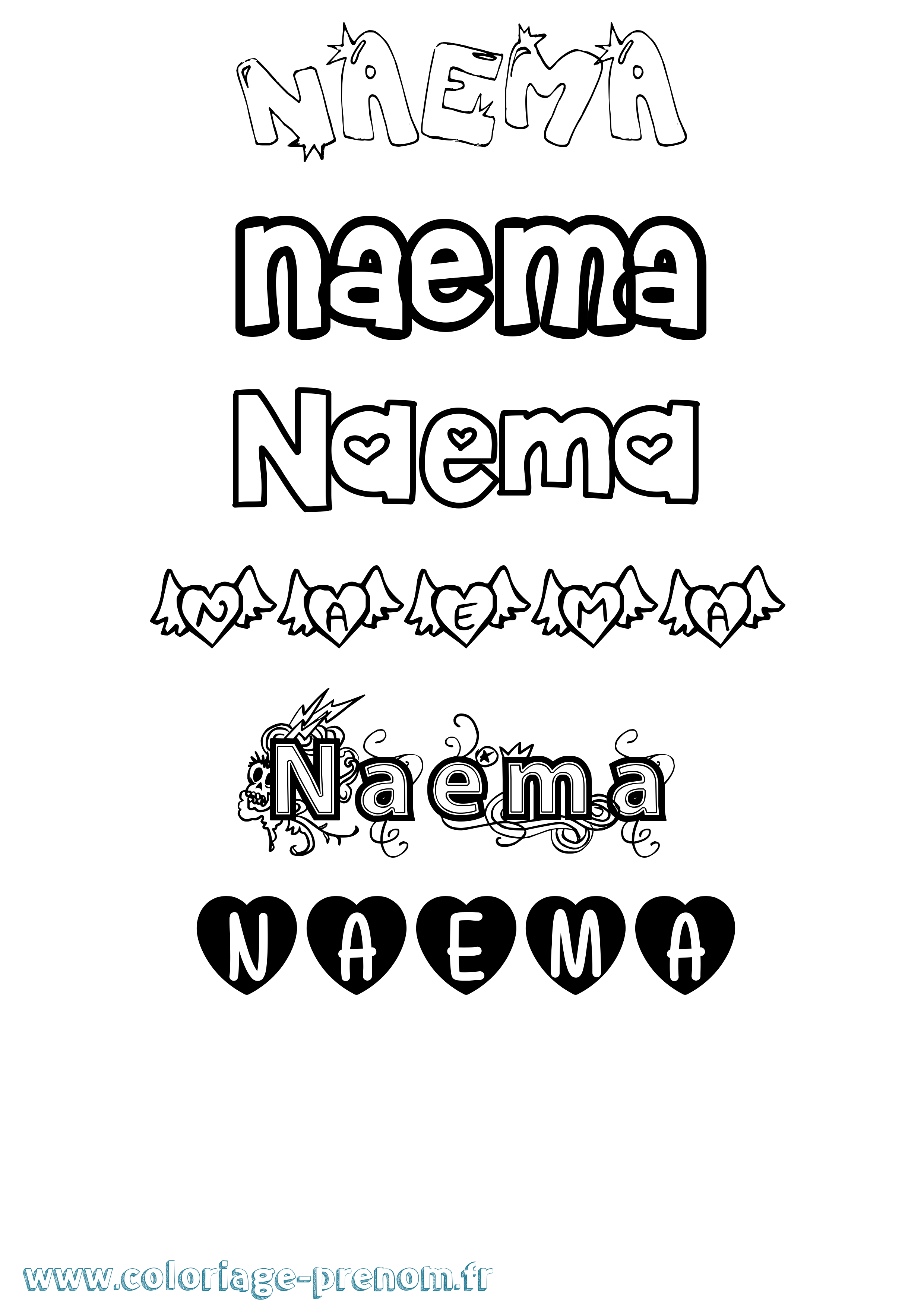 Coloriage Naema Girly Coloriage prénom Naema Girly