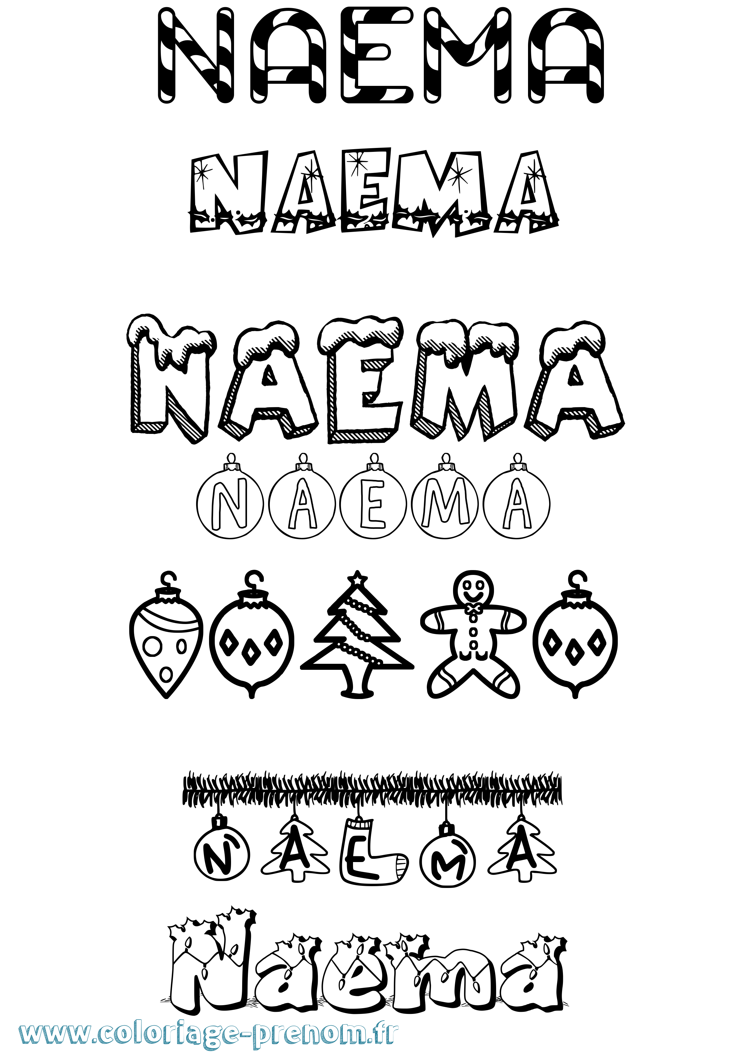 Coloriage Naema Noël Coloriage prénom Naema Noël