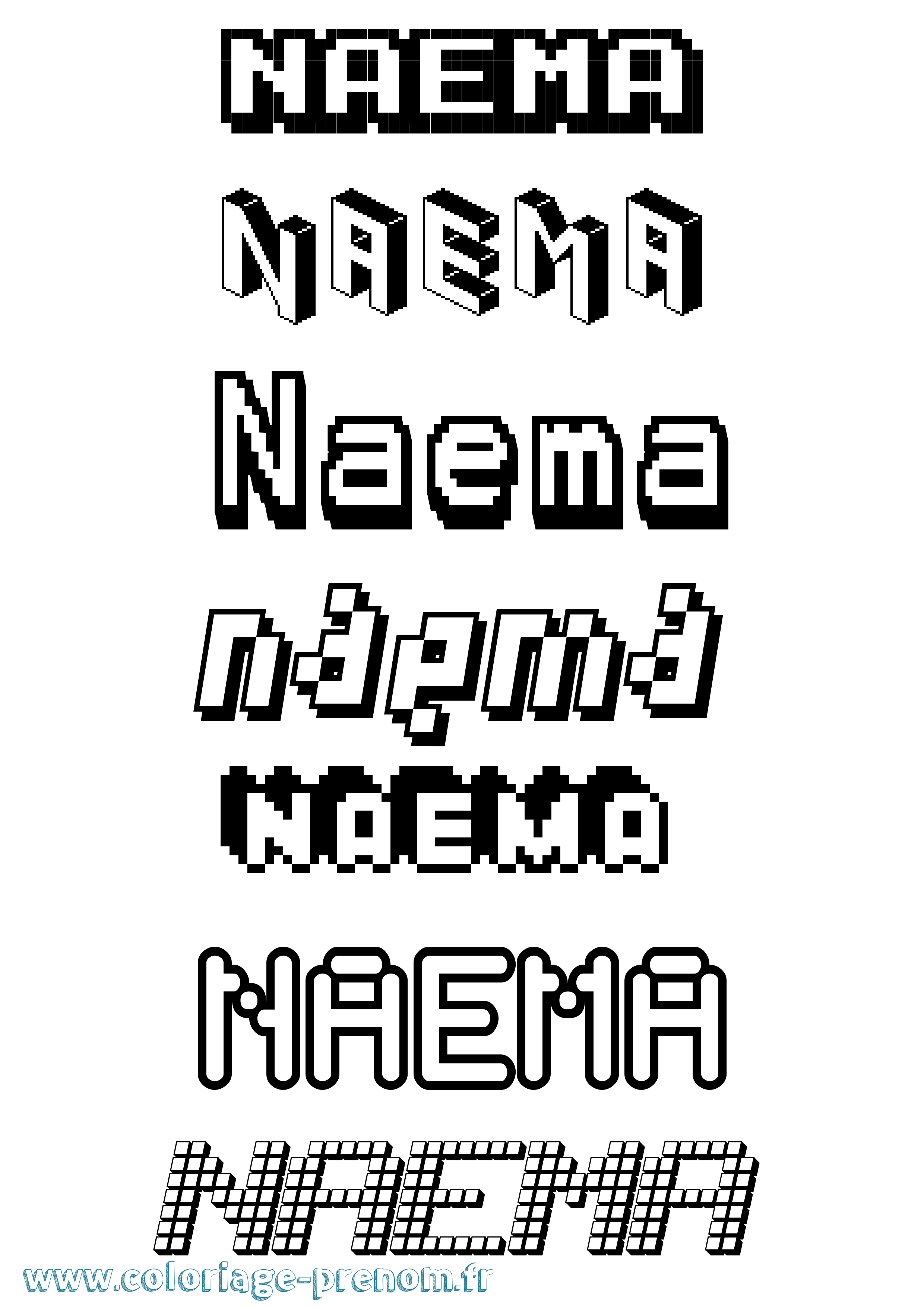 Coloriage Naema Pixel Coloriage prénom Naema Pixel