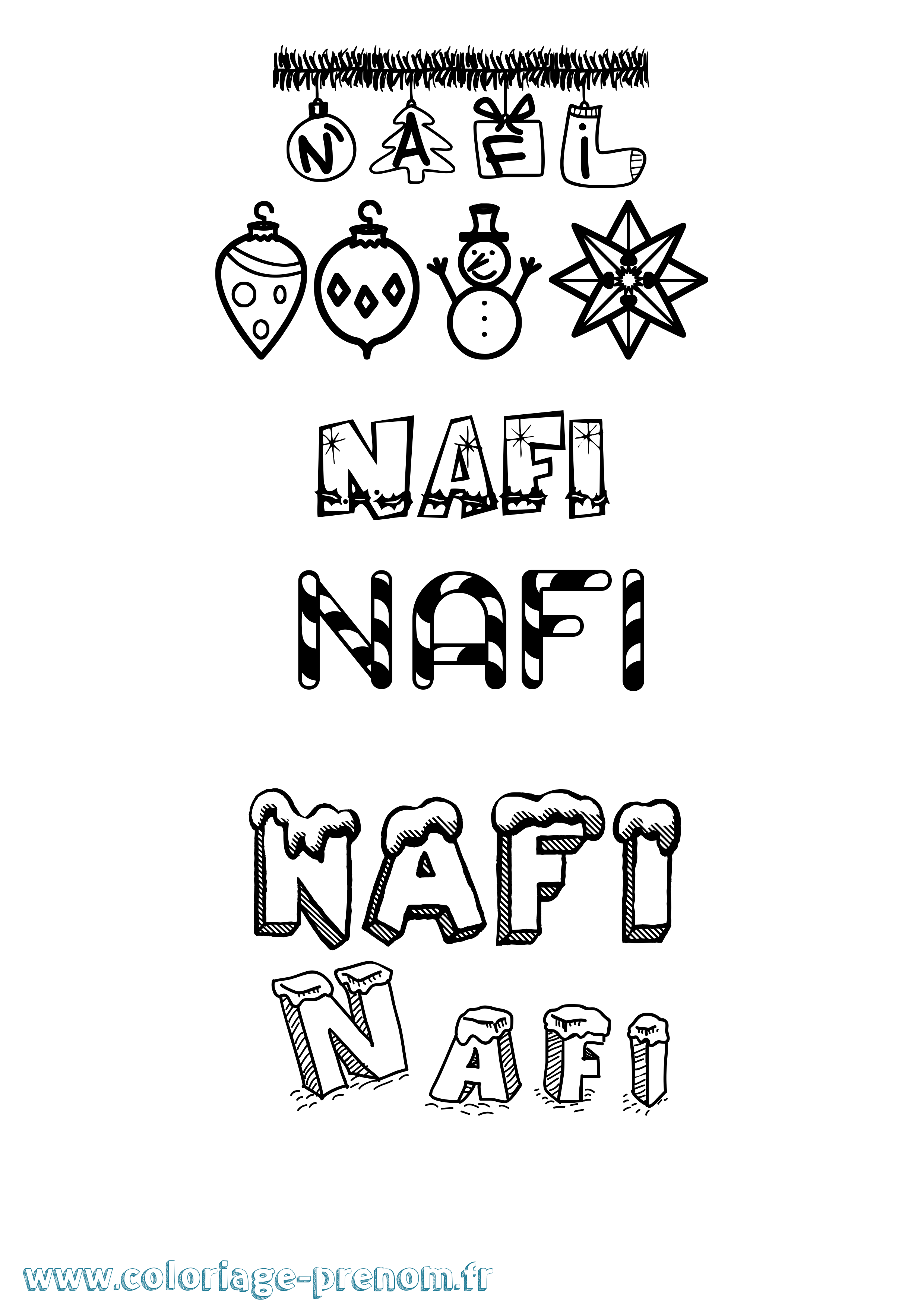 Coloriage Nafi Noël Coloriage prénom Nafi Noël