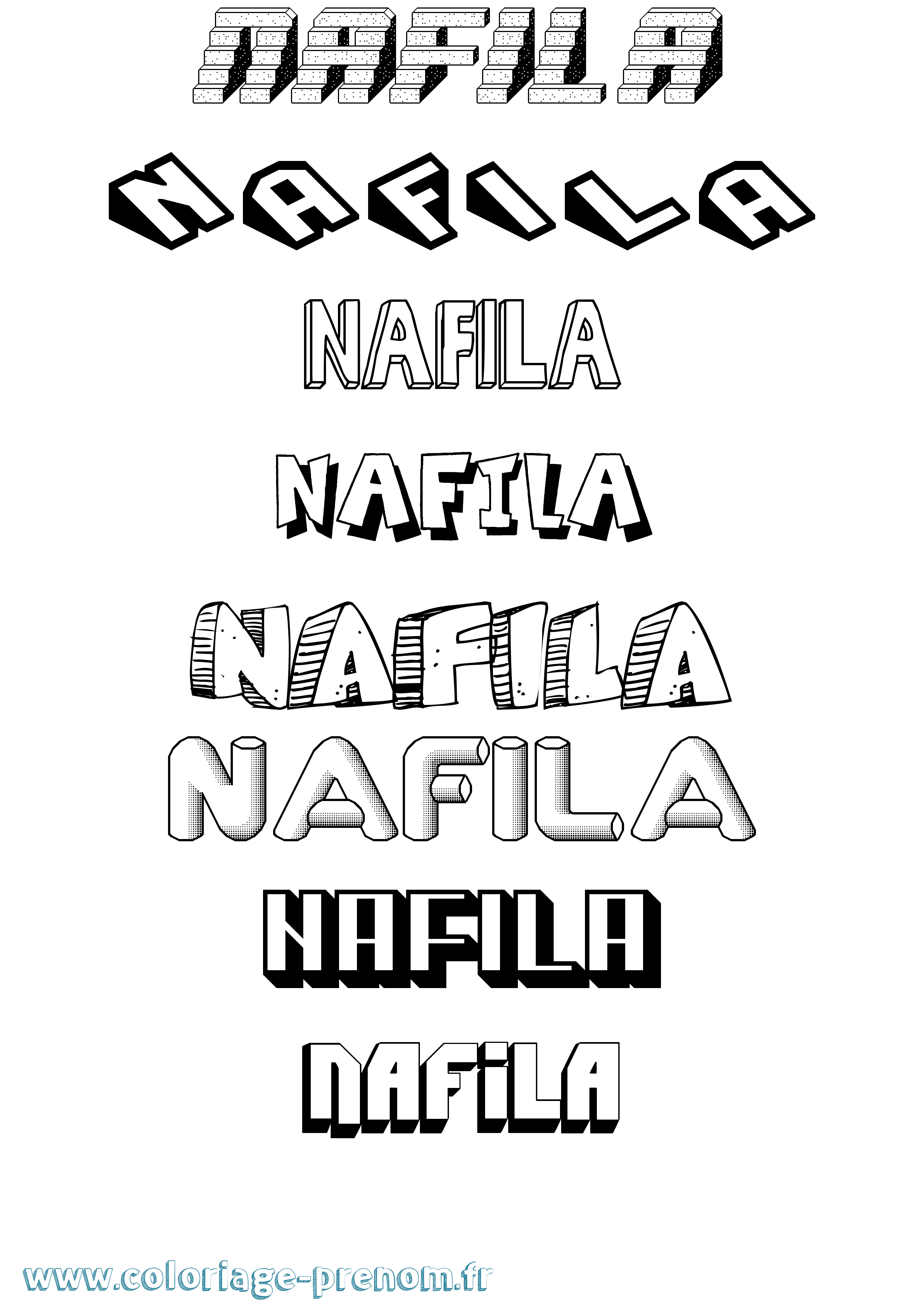 Coloriage Nafila Effet 3D Coloriage prénom Nafila Effet 3D