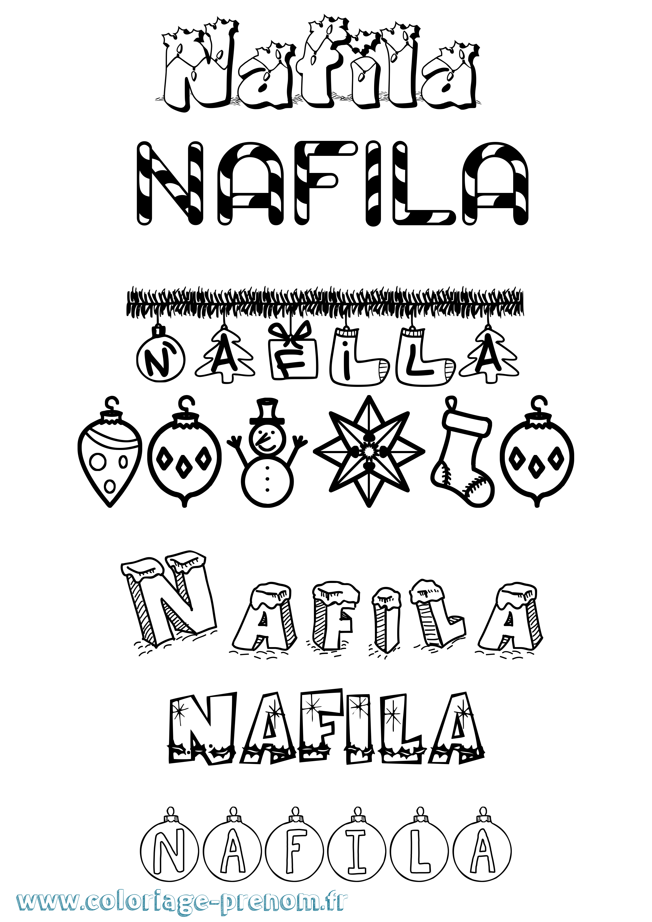 Coloriage Nafila Noël Coloriage prénom Nafila Noël
