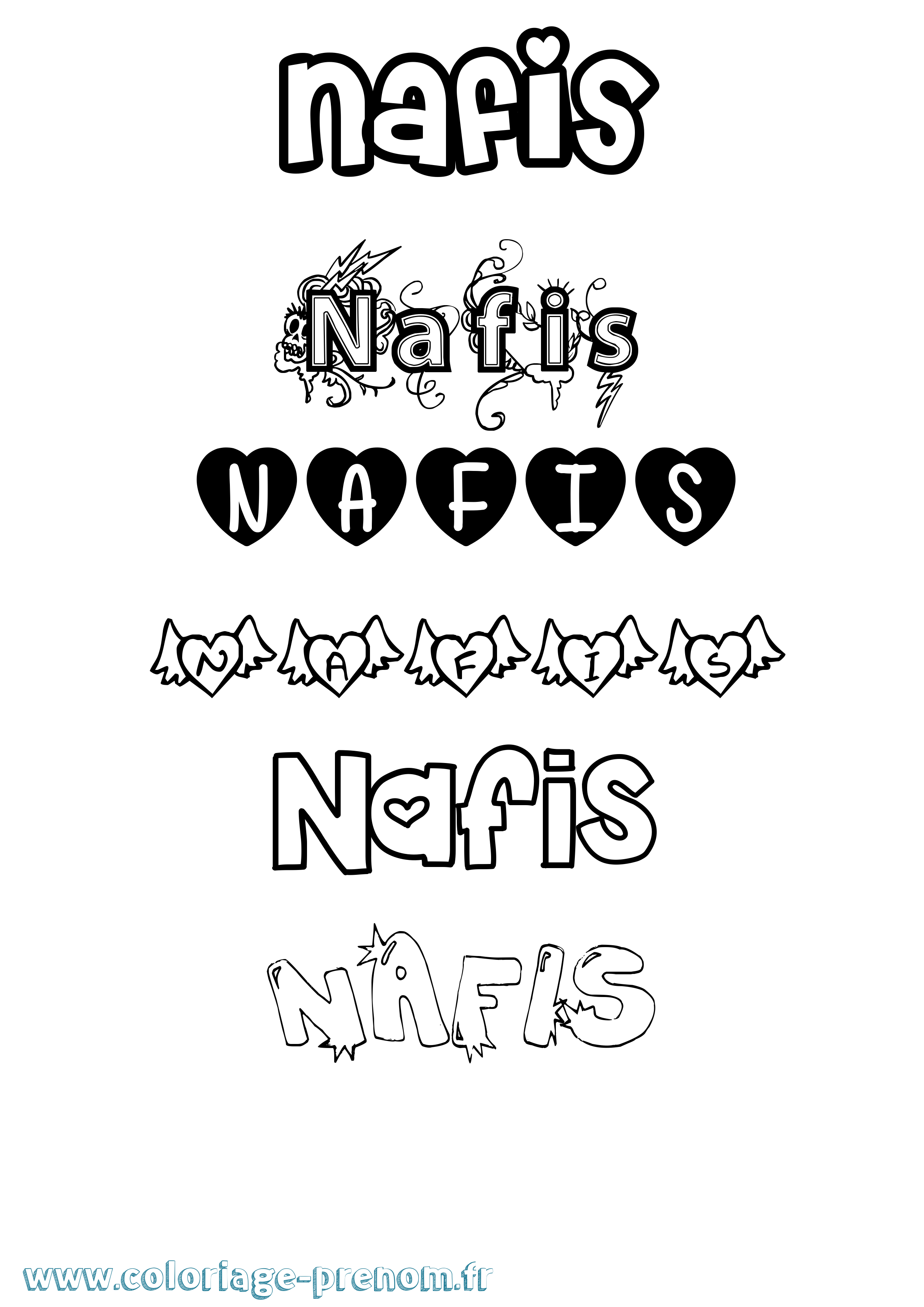 Coloriage Nafis Girly Coloriage prénom Nafis Girly