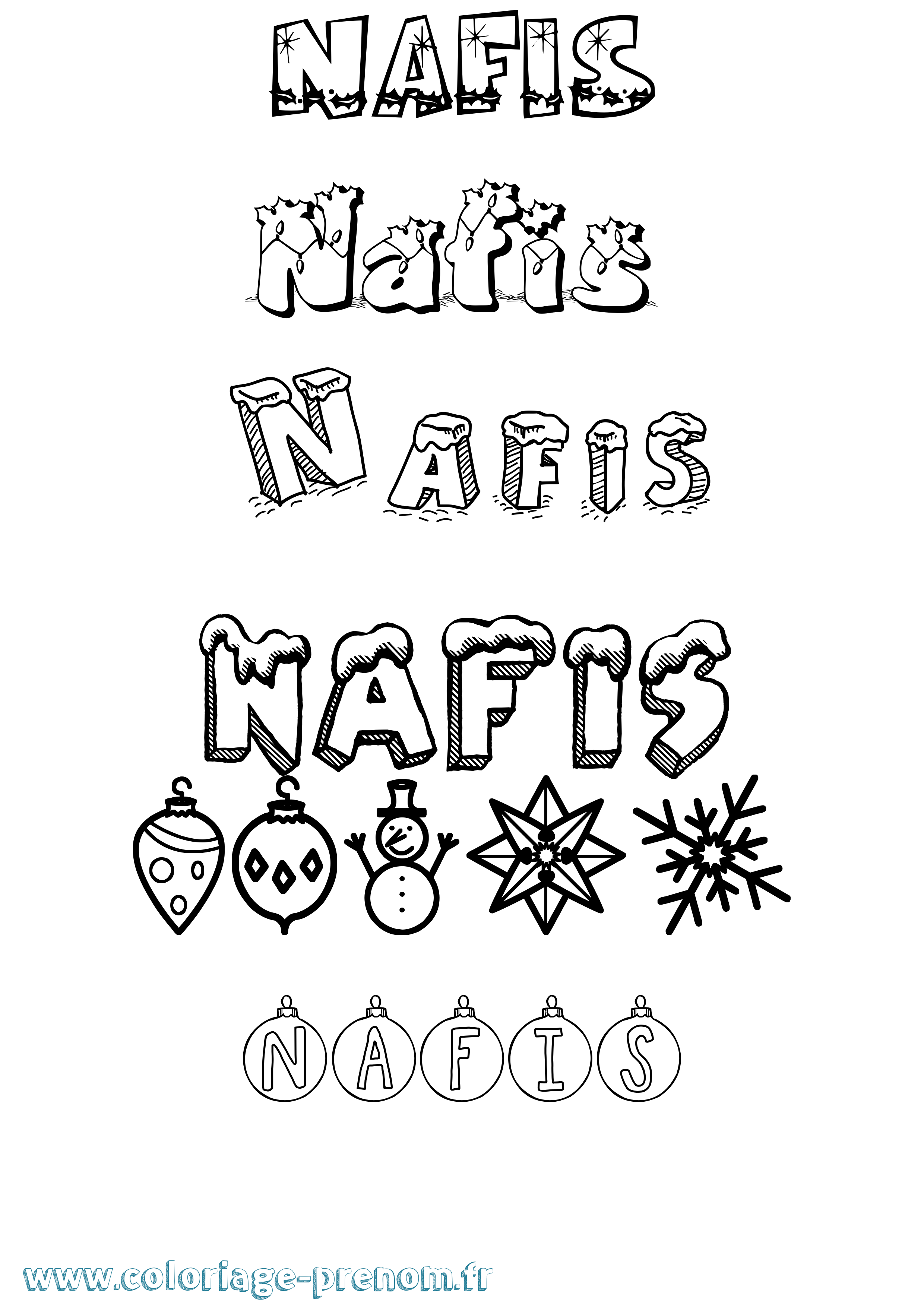 Coloriage Nafis Noël Coloriage prénom Nafis Noël