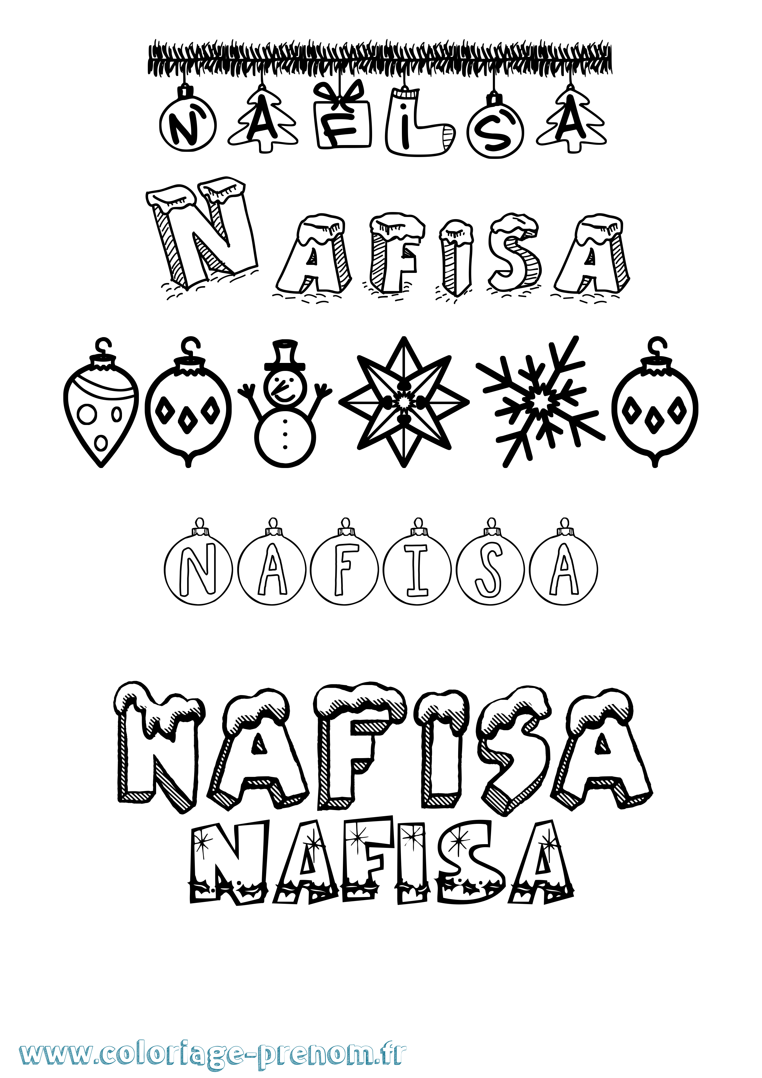 Coloriage Nafisa Noël Coloriage prénom Nafisa Noël
