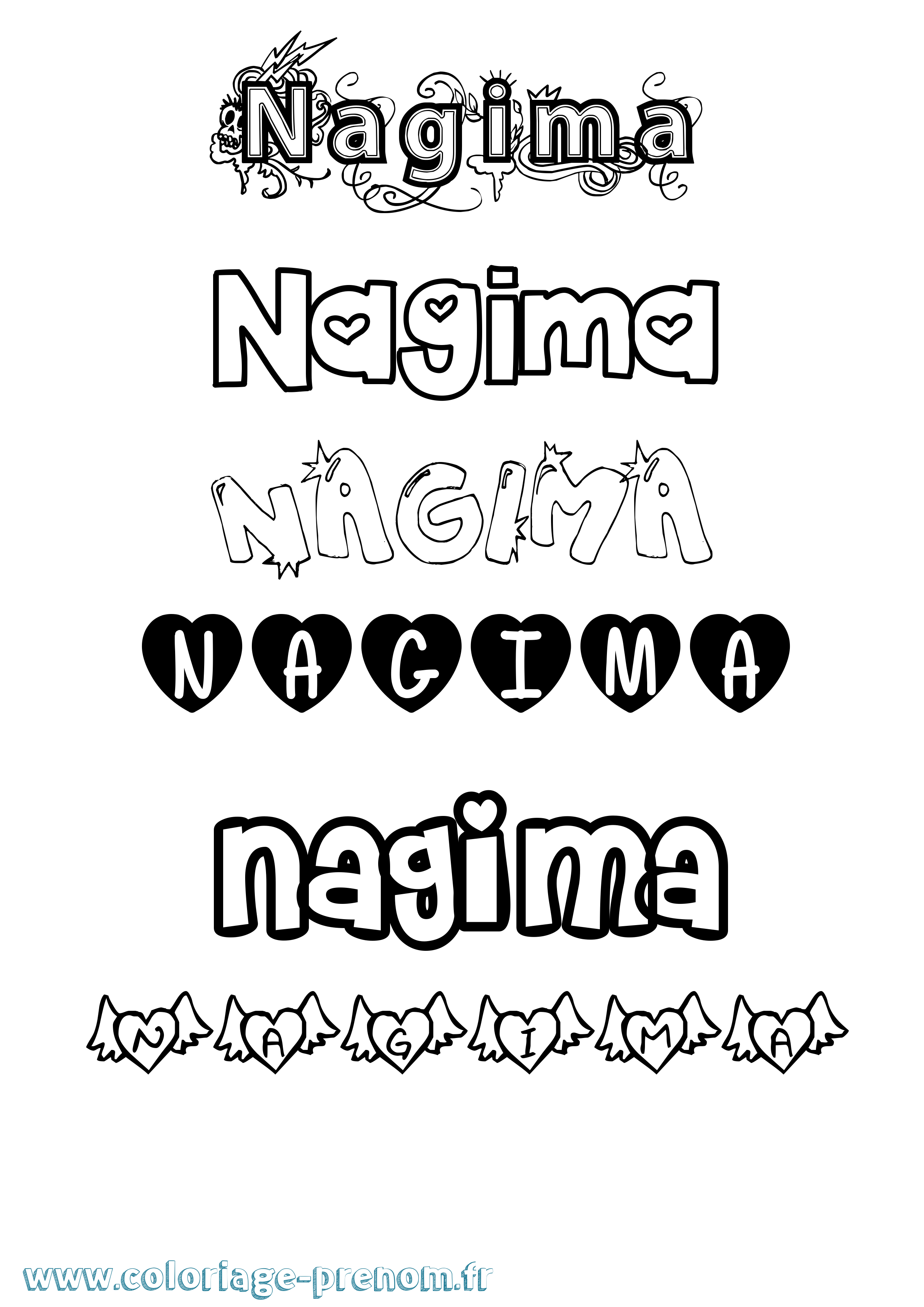 Coloriage Nagima Girly Coloriage prénom Nagima Girly