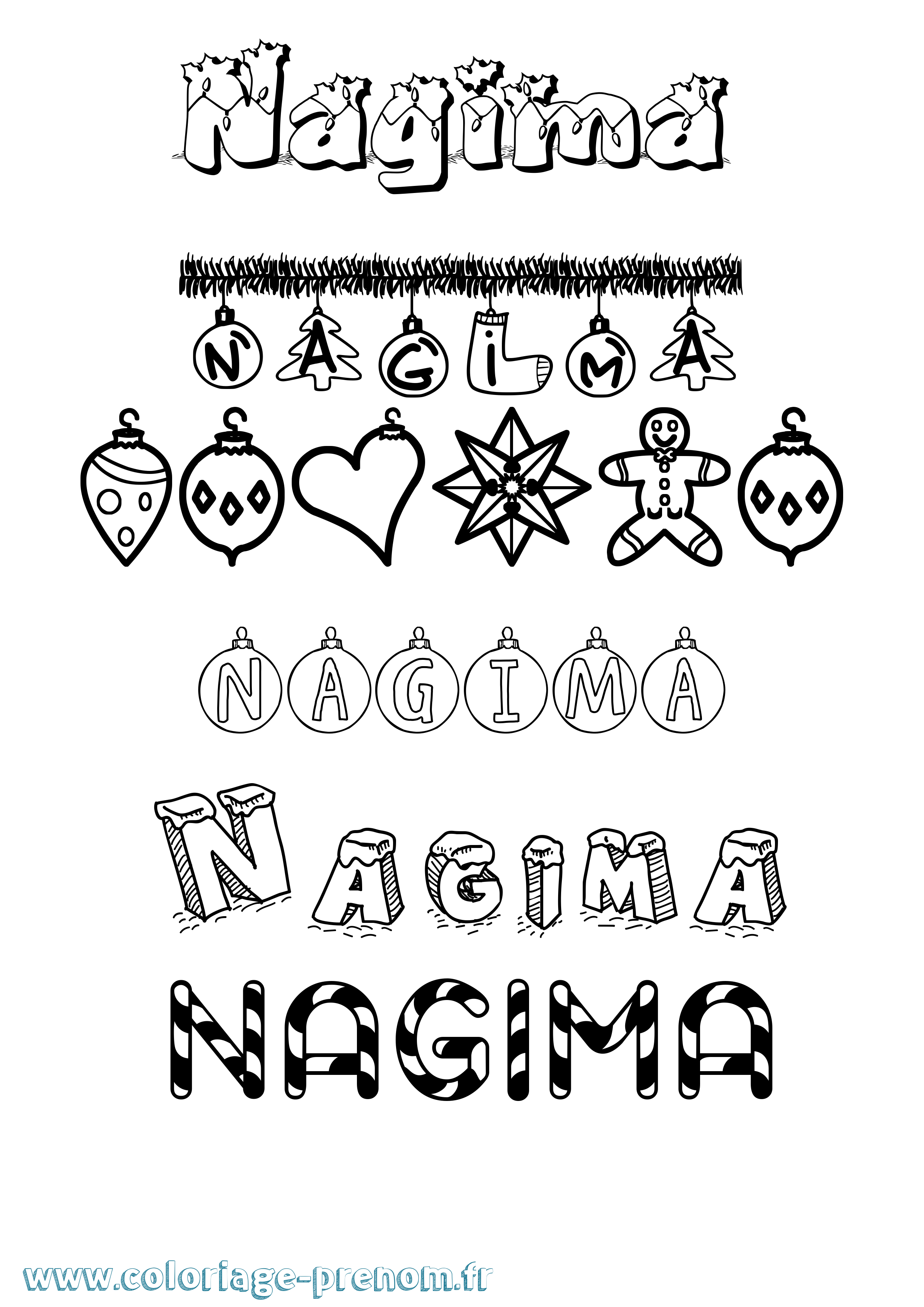 Coloriage Nagima Noël Coloriage prénom Nagima Noël