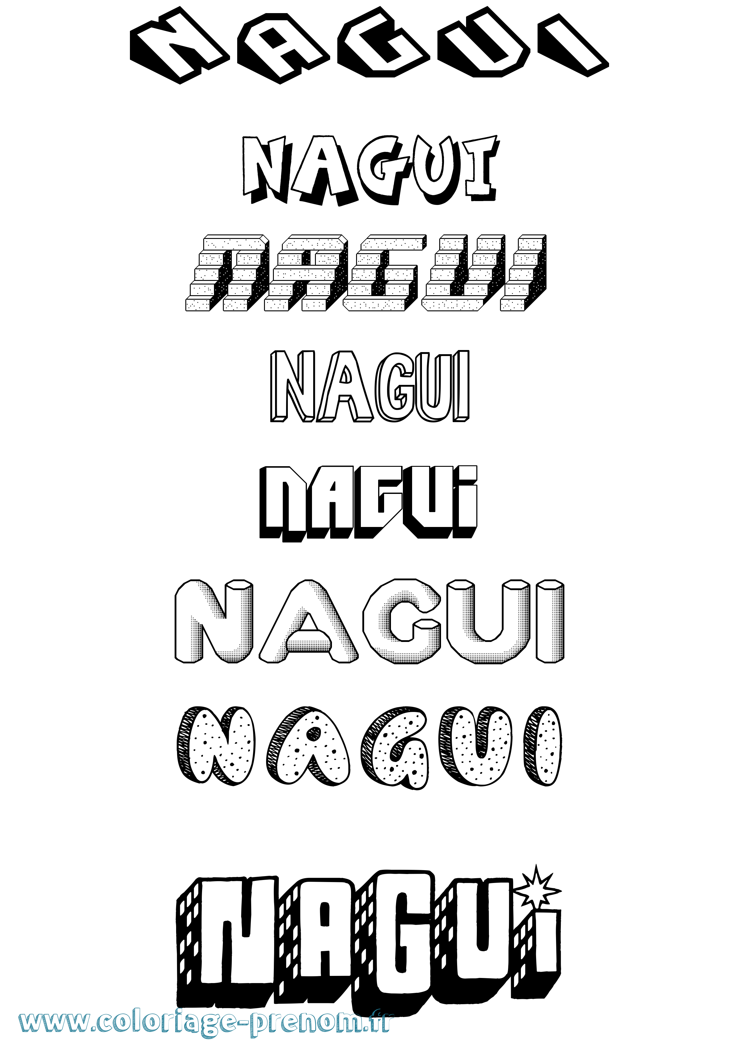 Coloriage Nagui Effet 3D Coloriage prénom Nagui Effet 3D
