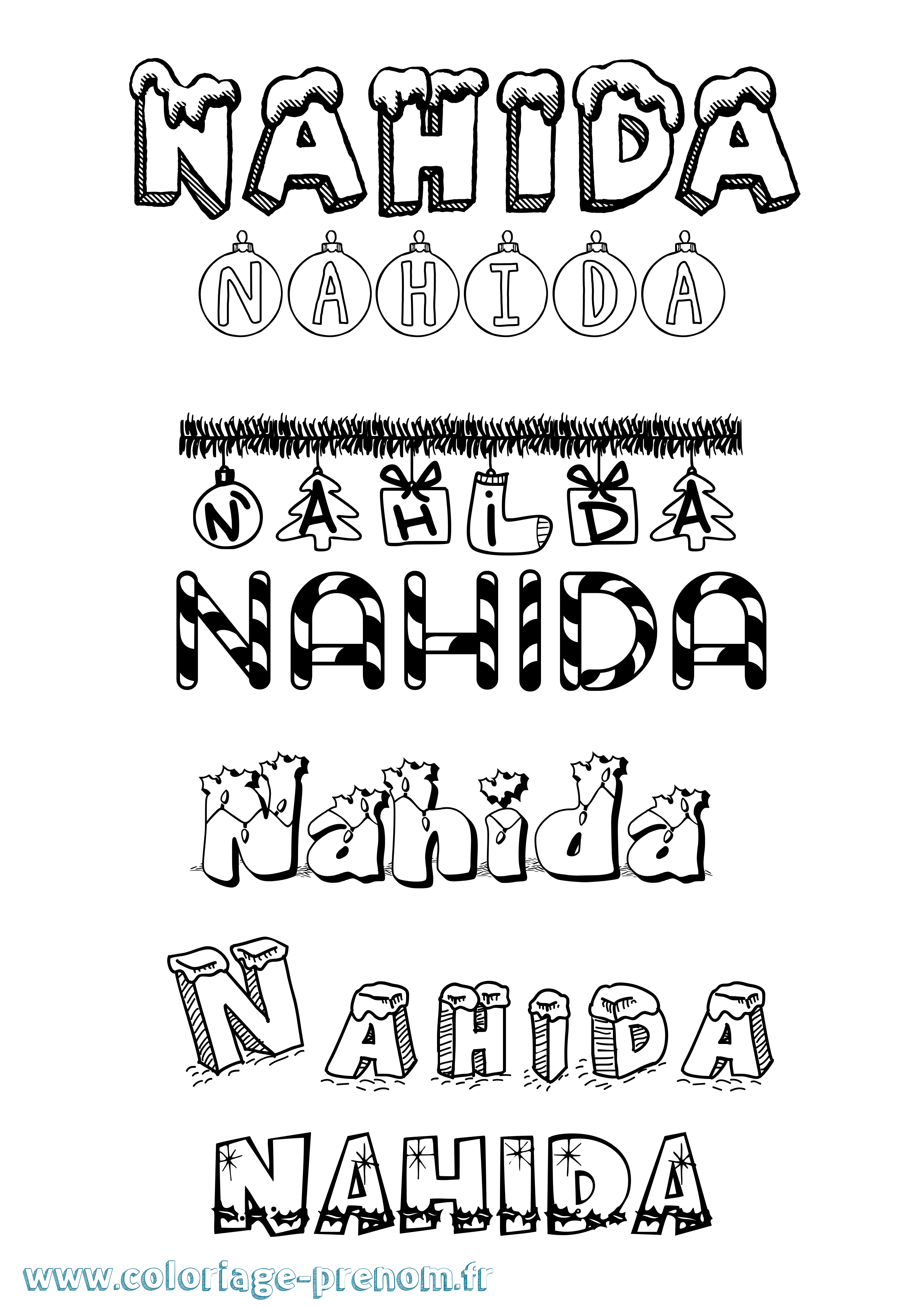 Coloriage Nahida Noël Coloriage prénom Nahida Noël