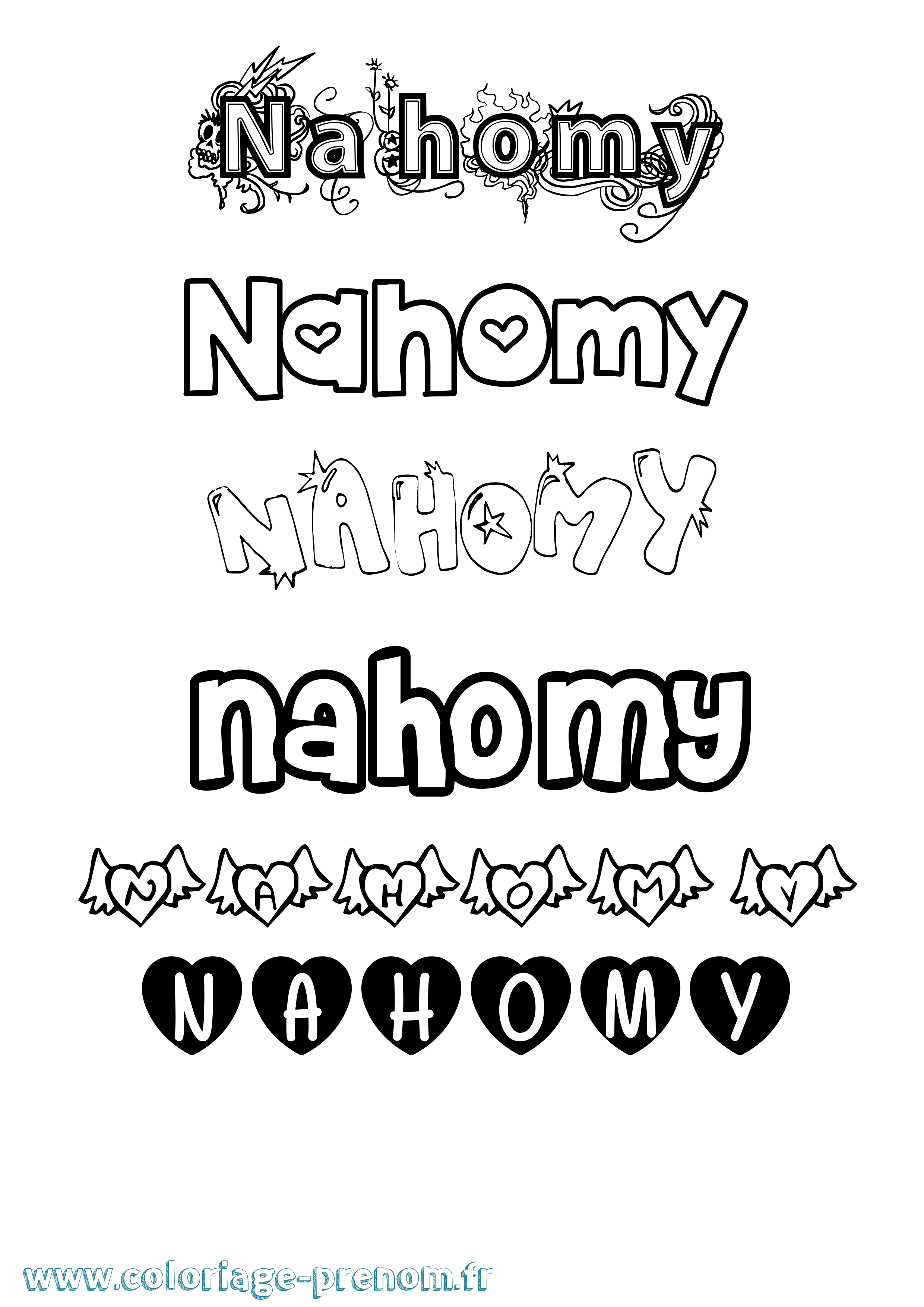 Coloriage Nahomy Girly Coloriage prénom Nahomy Girly