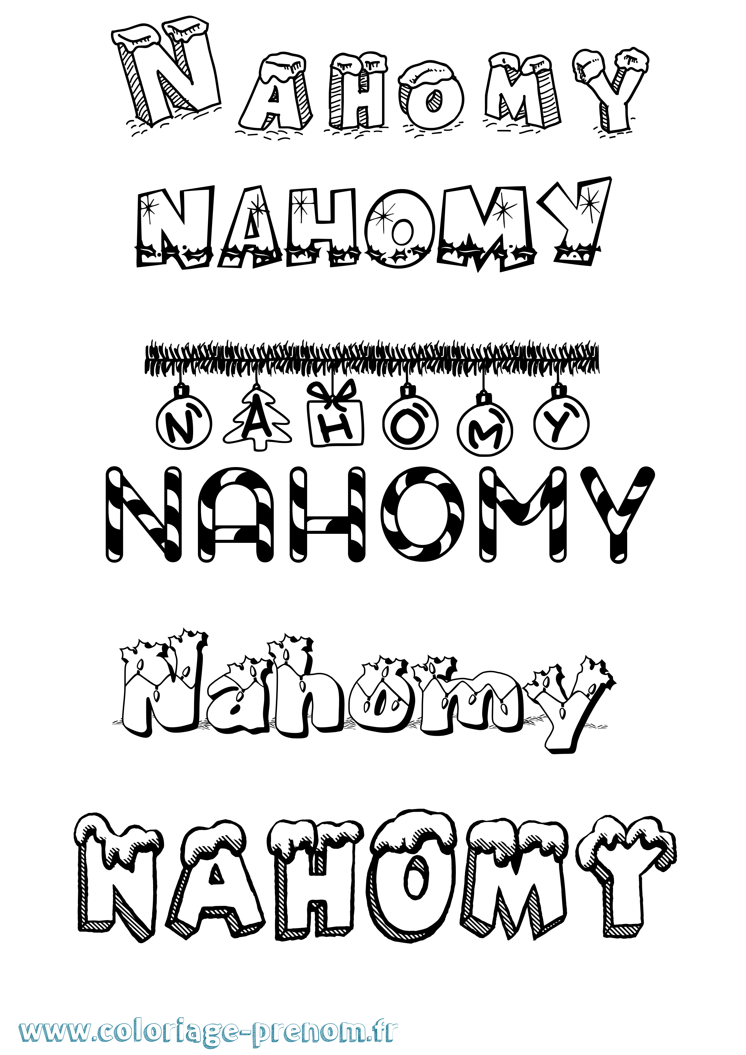 Coloriage Nahomy Noël Coloriage prénom Nahomy Noël
