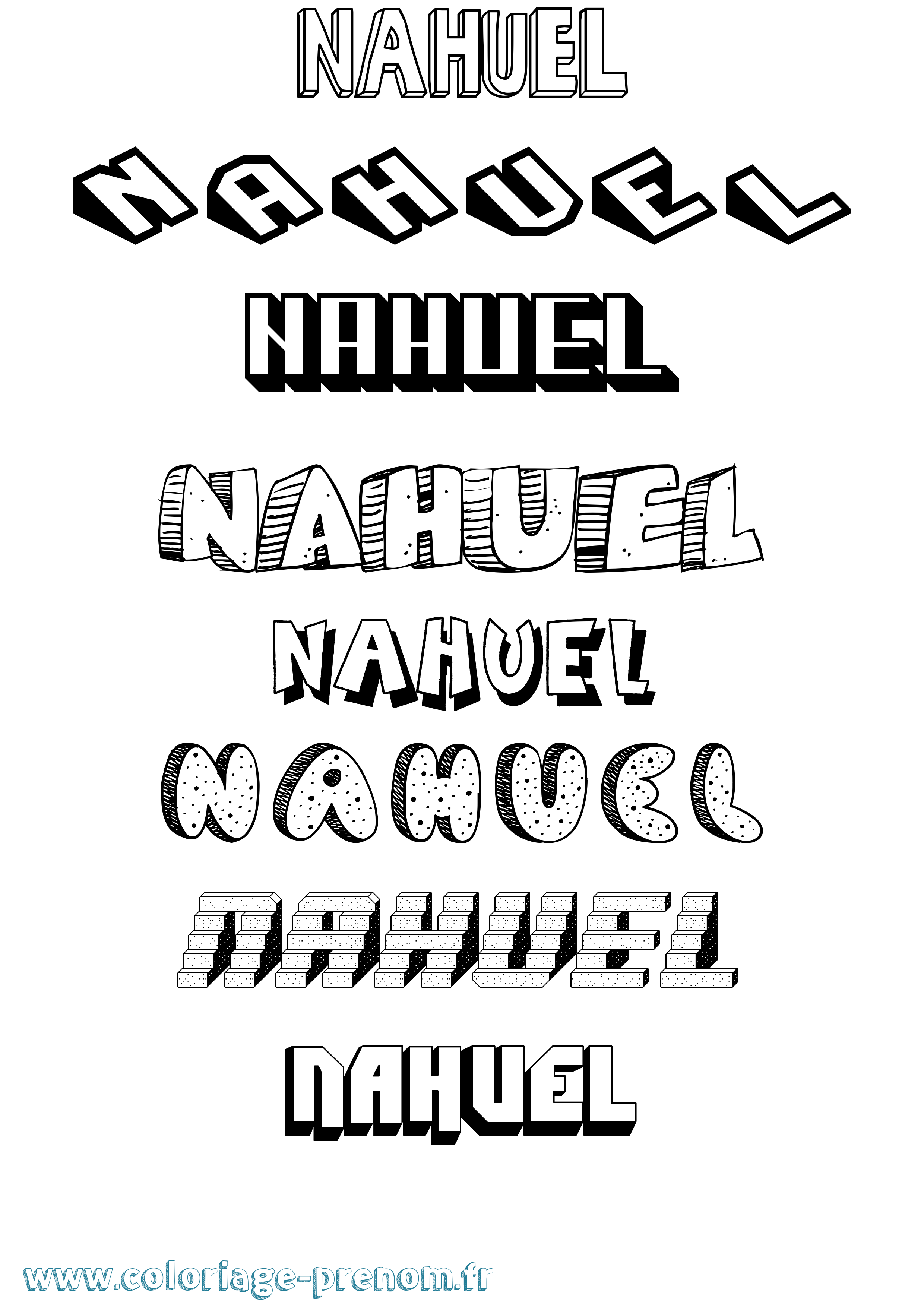 Coloriage Nahuel Effet 3D Coloriage prénom Nahuel Effet 3D