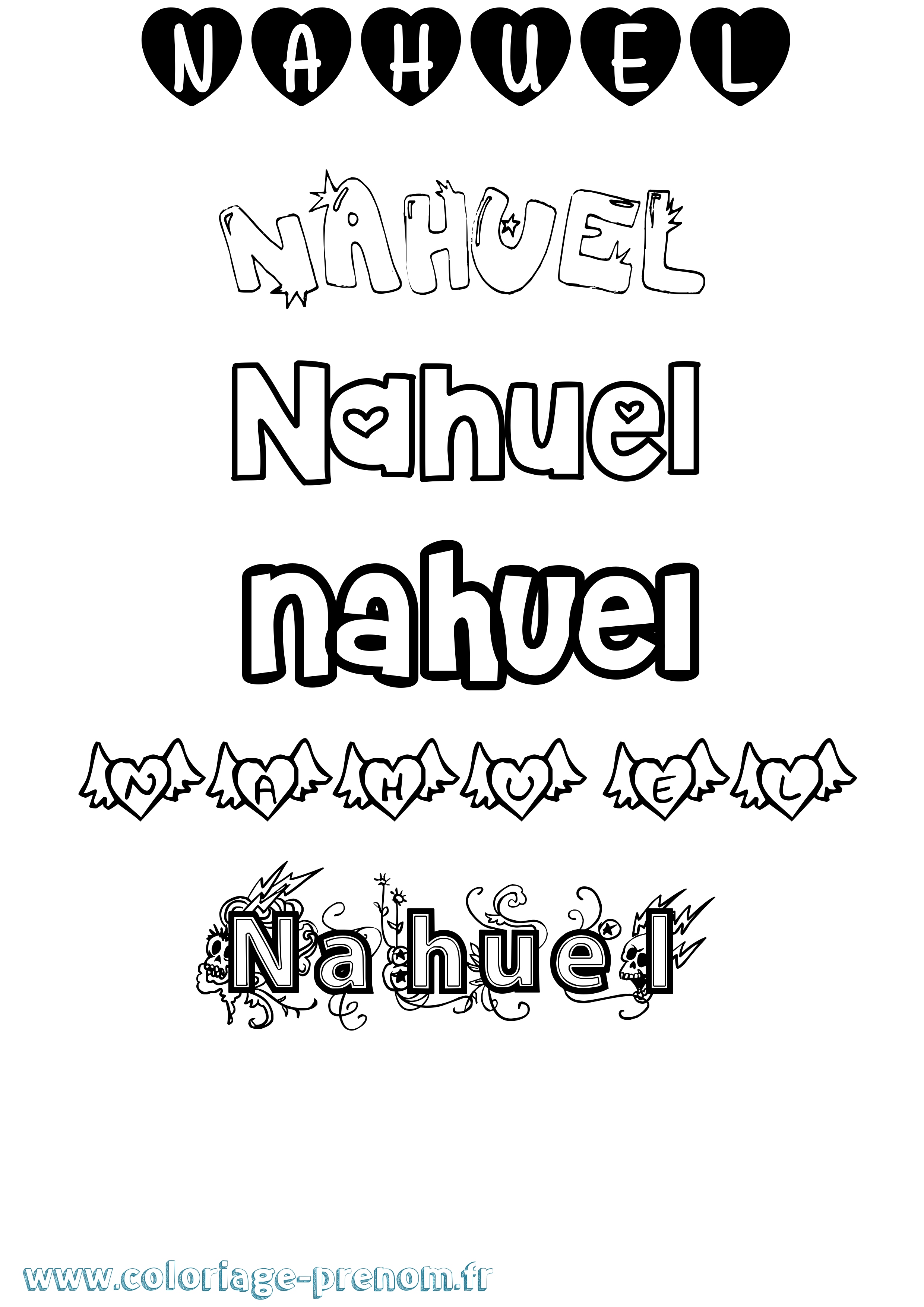 Coloriage Nahuel Girly Coloriage prénom Nahuel Girly