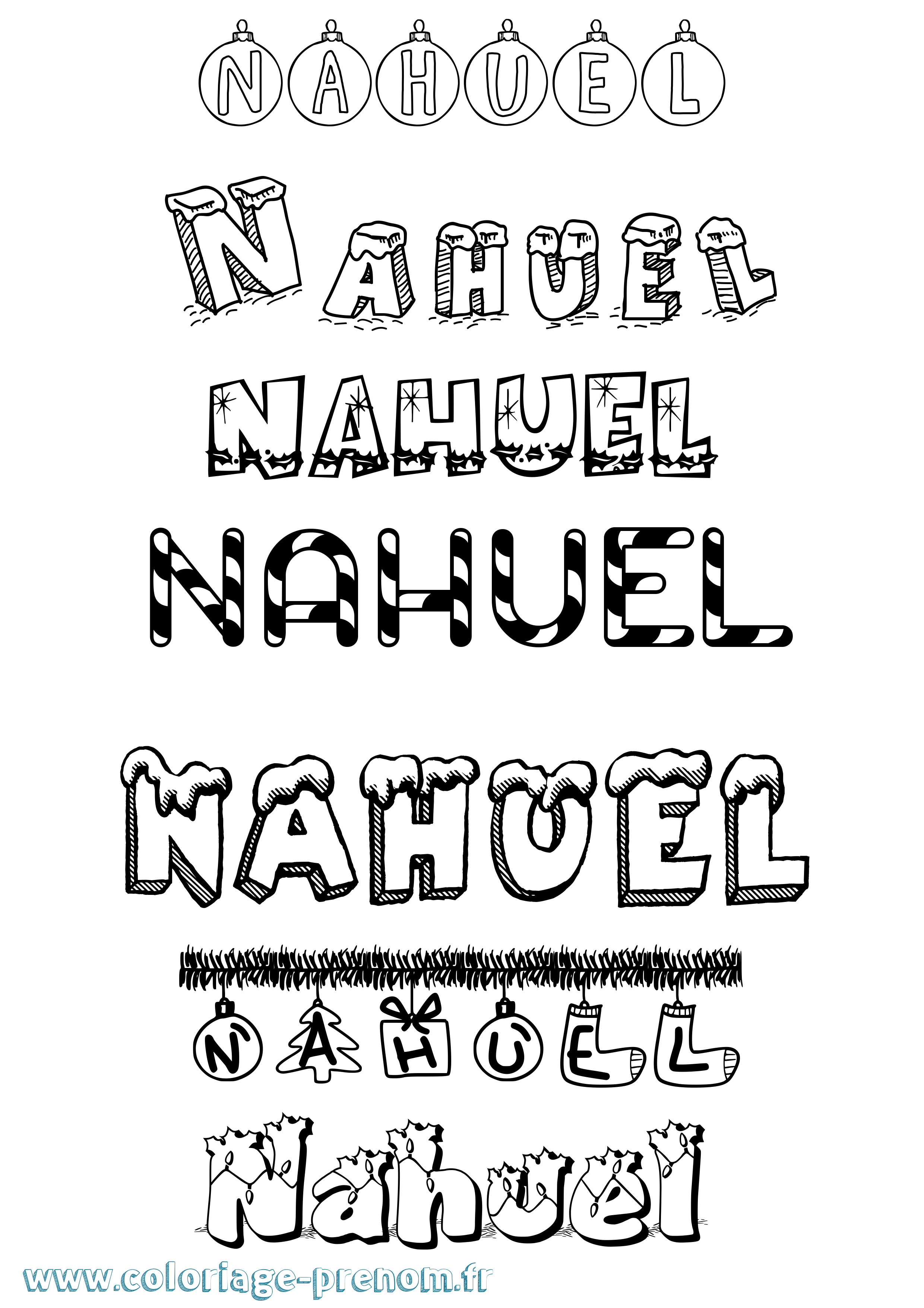 Coloriage Nahuel Noël Coloriage prénom Nahuel Noël