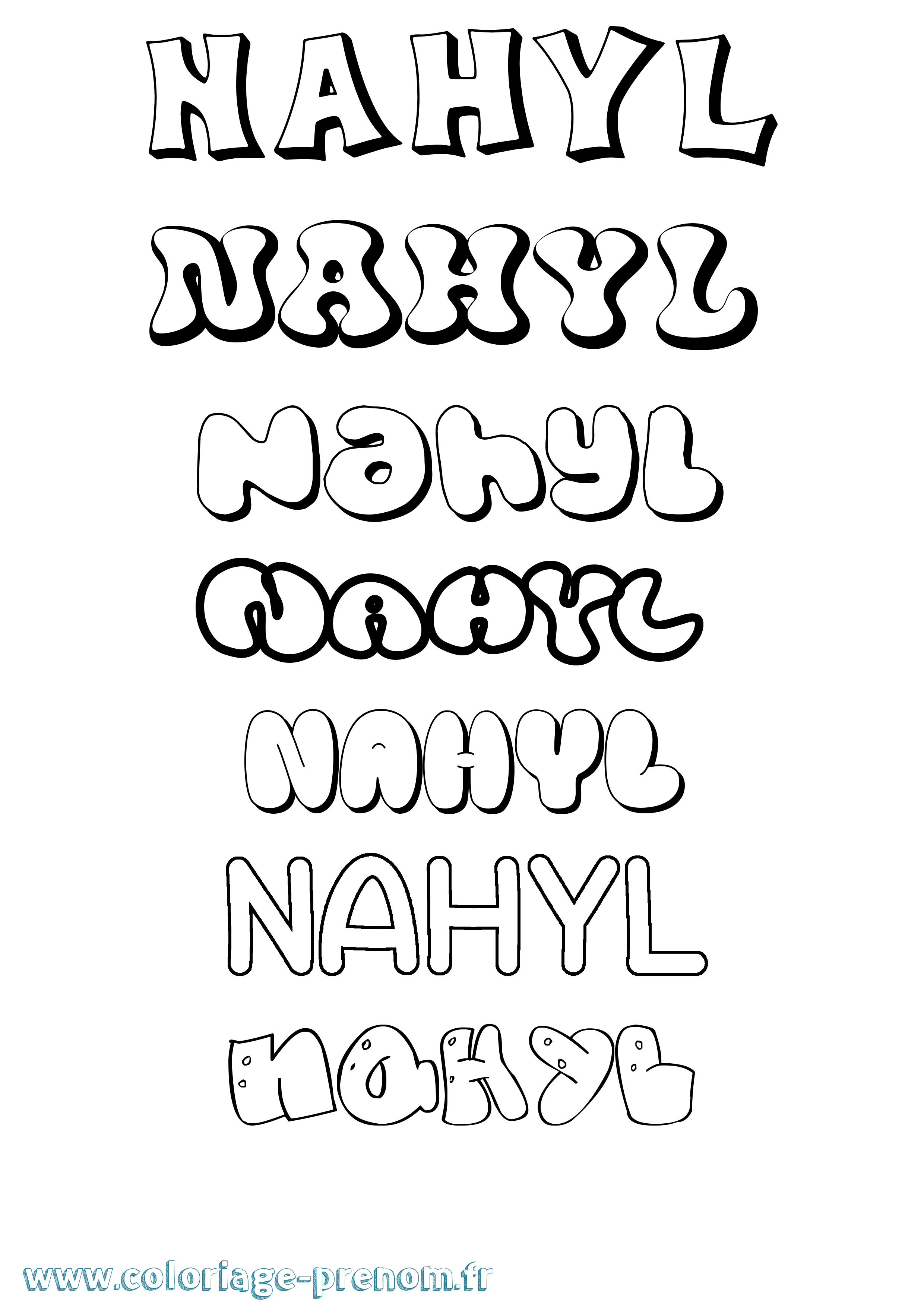 Coloriage Nahyl Bubble Coloriage prénom Nahyl Bubble