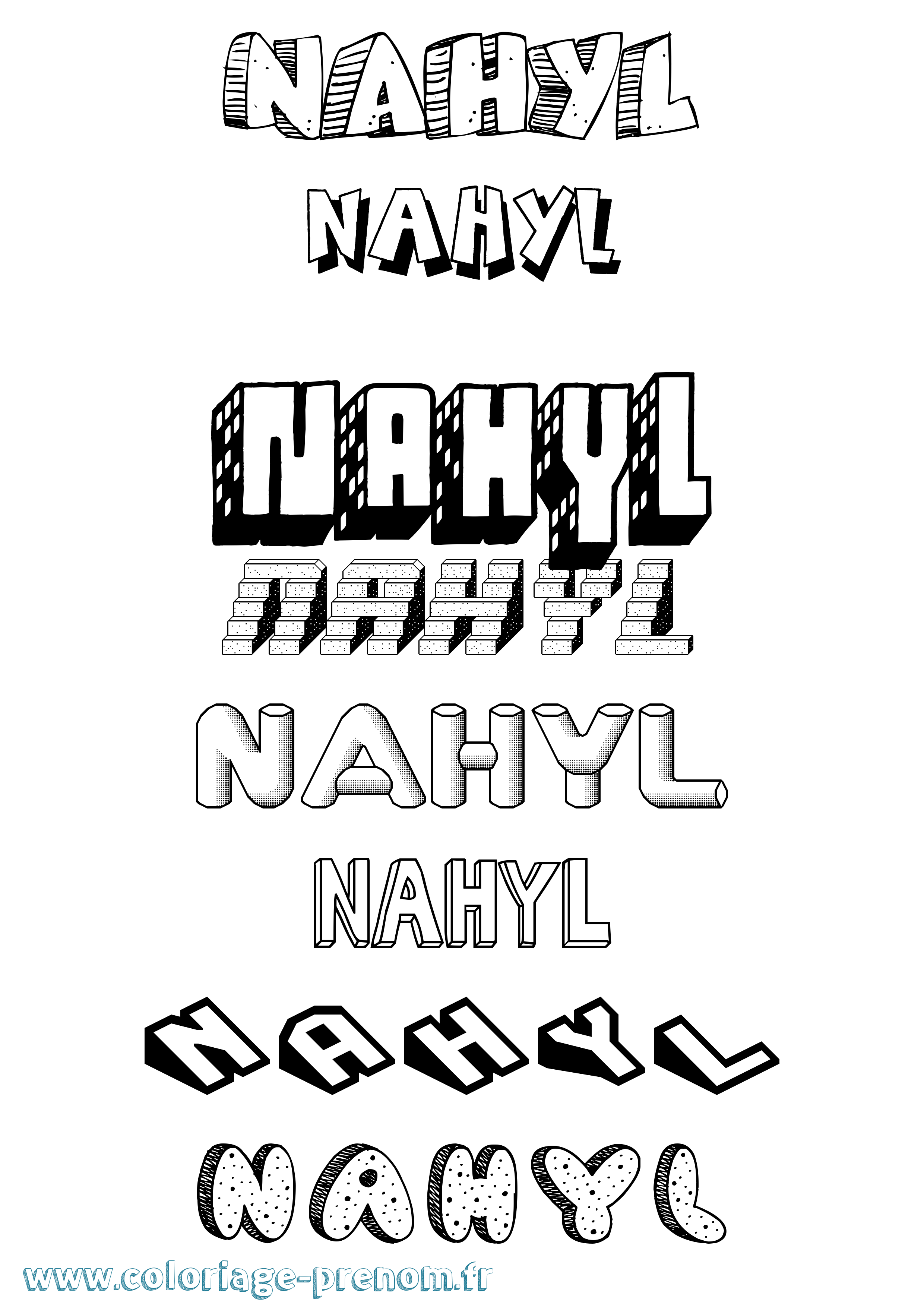 Coloriage Nahyl Effet 3D Coloriage prénom Nahyl Effet 3D