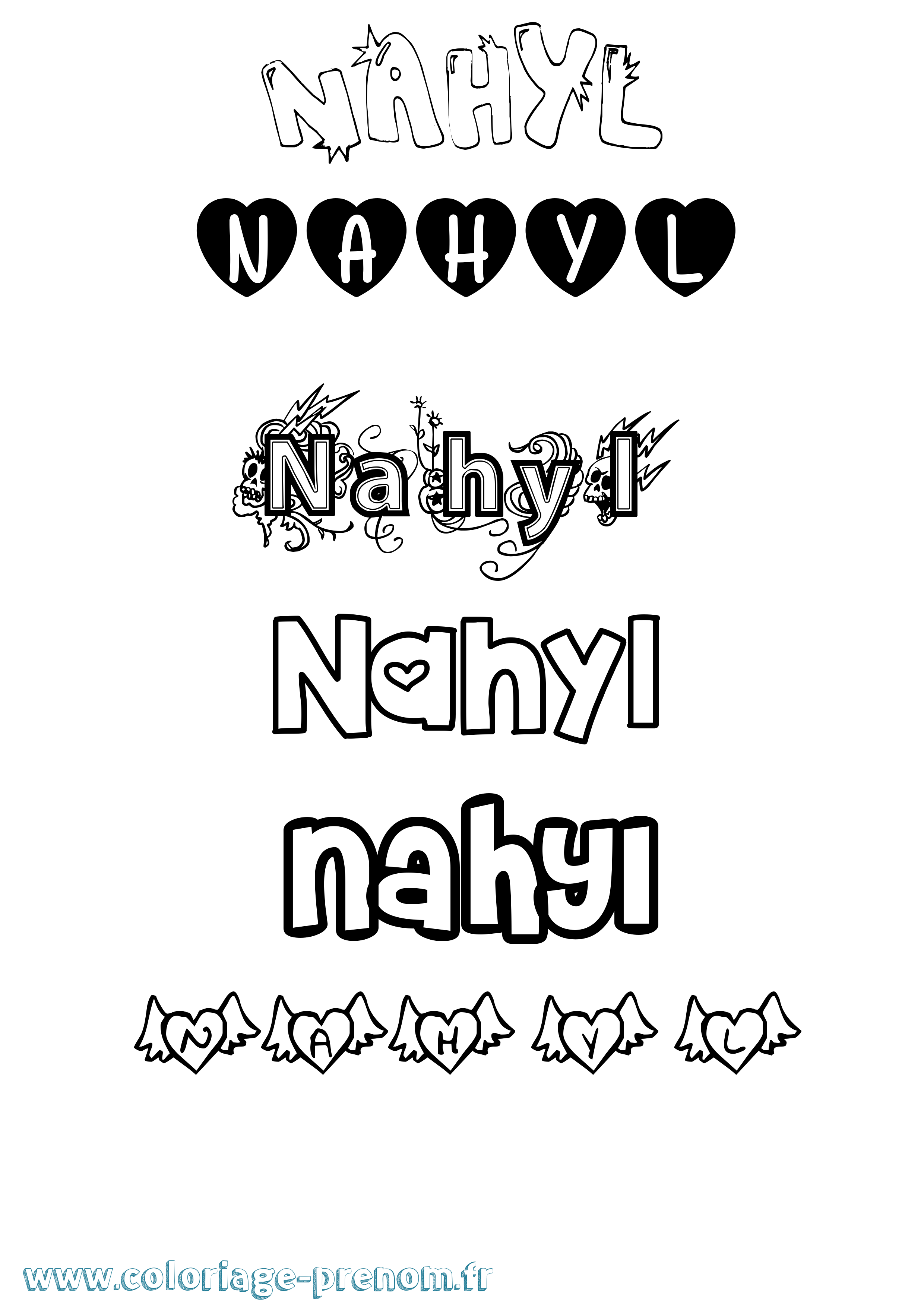 Coloriage Nahyl Girly Coloriage prénom Nahyl Girly