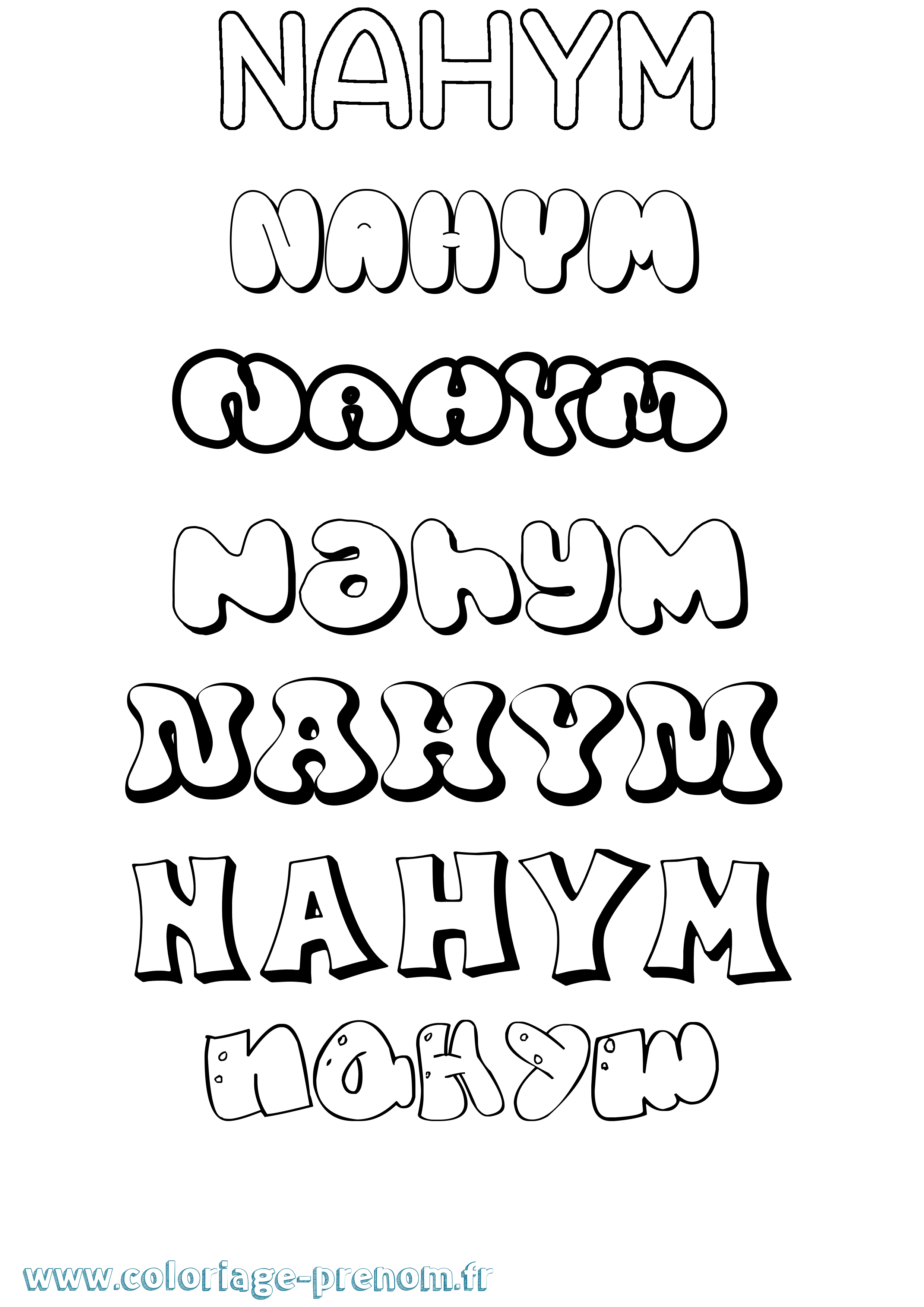 Coloriage Nahym Bubble Coloriage prénom Nahym Bubble