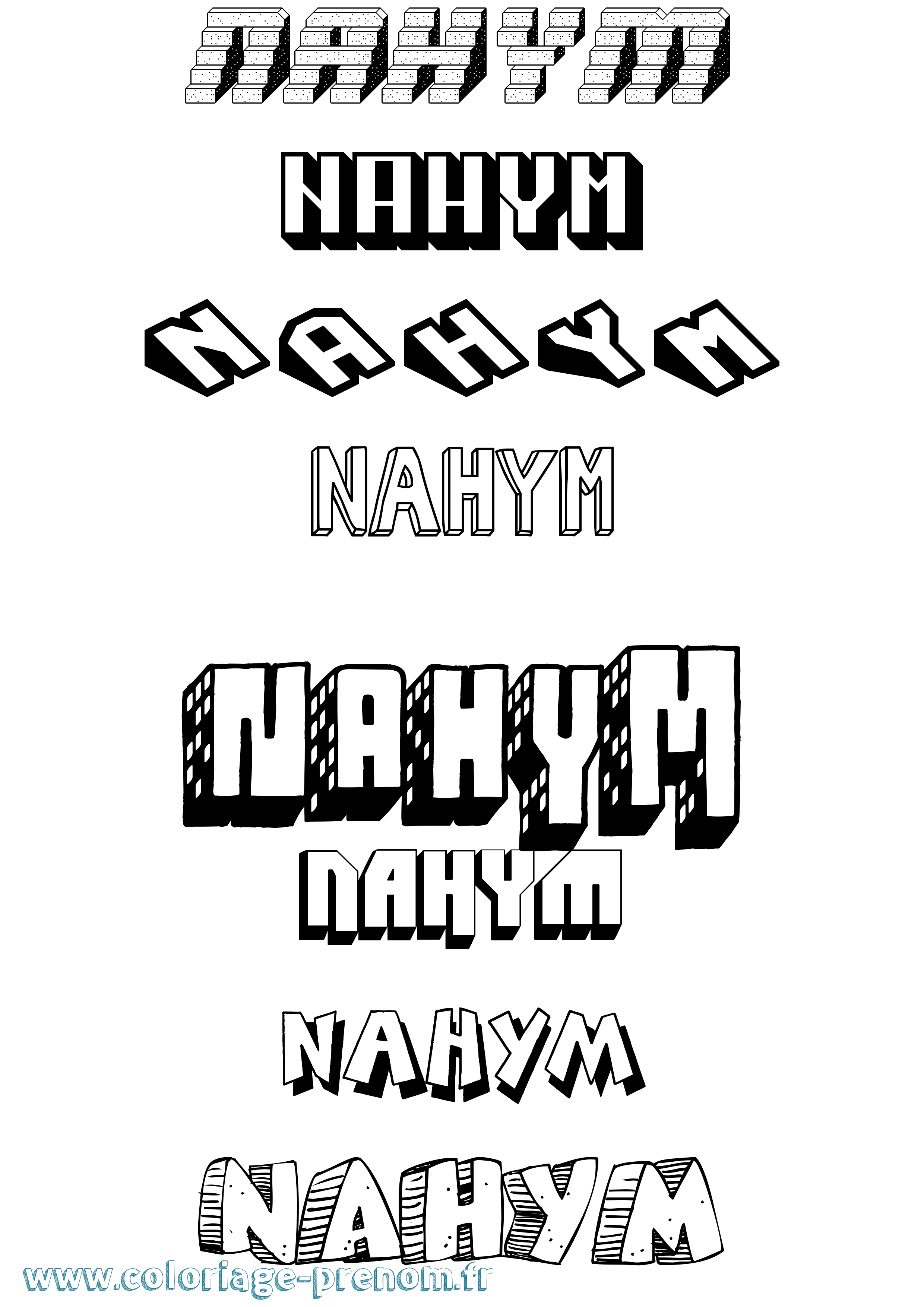 Coloriage Nahym Effet 3D Coloriage prénom Nahym Effet 3D