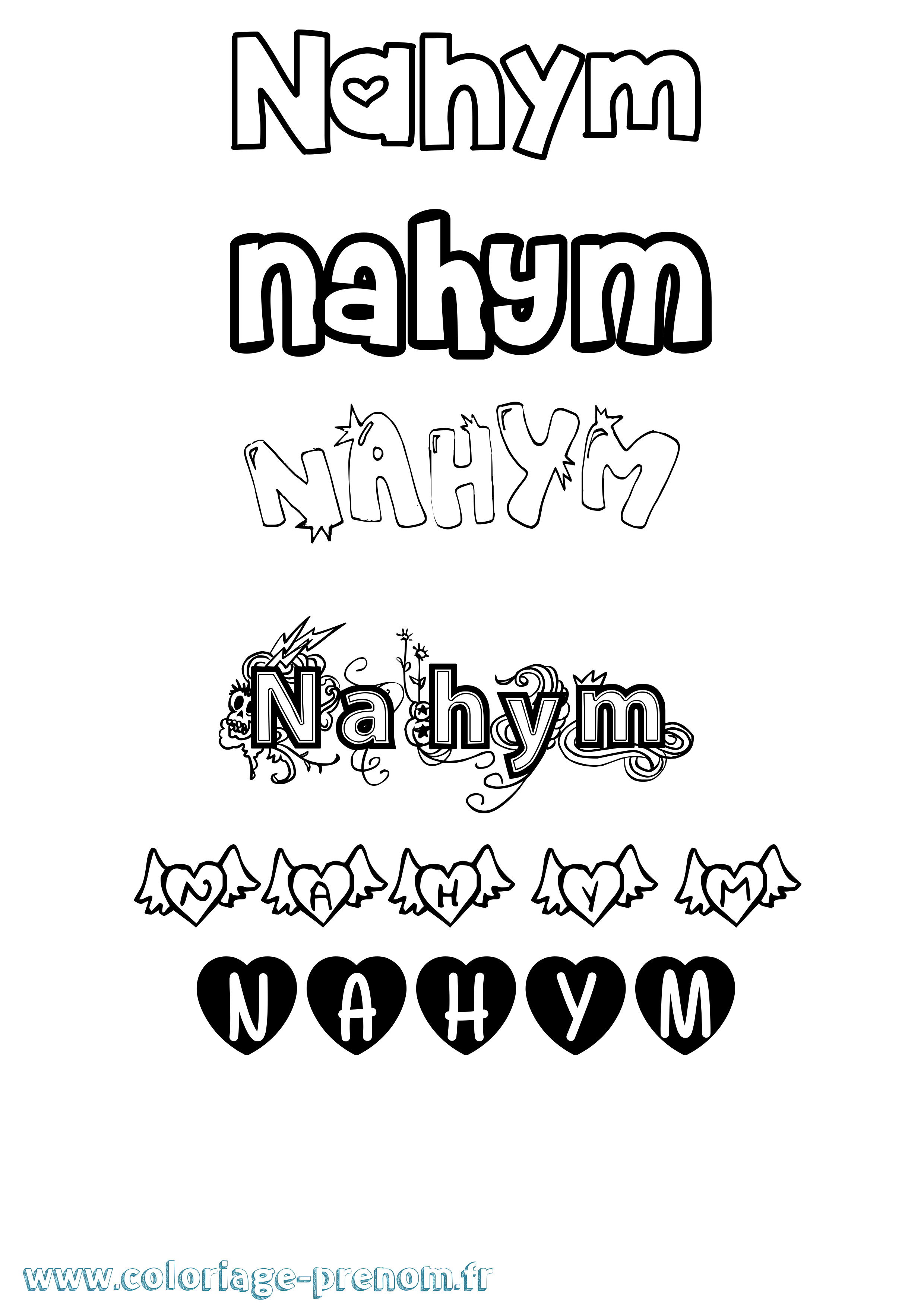 Coloriage Nahym Girly Coloriage prénom Nahym Girly