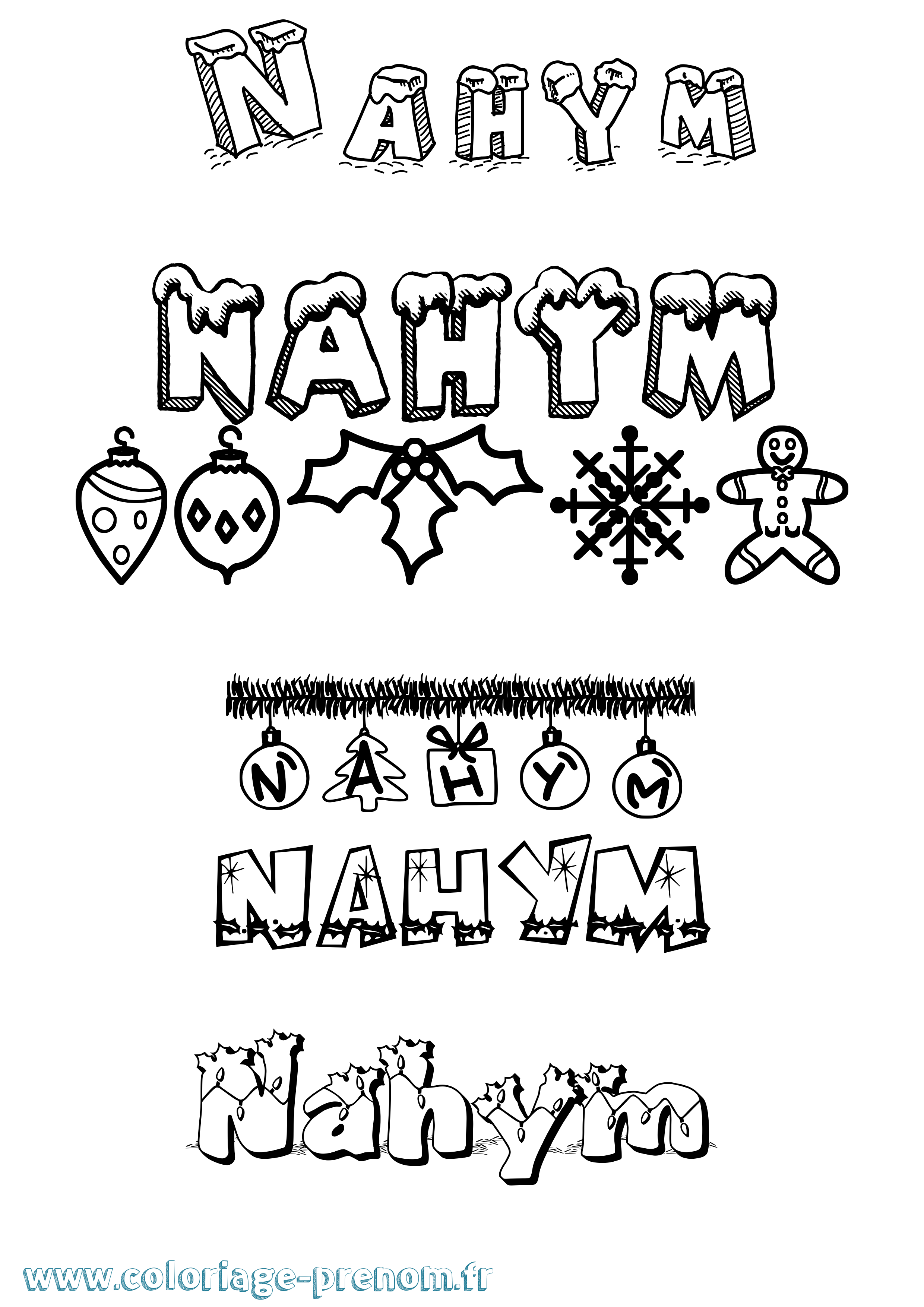 Coloriage Nahym Noël Coloriage prénom Nahym Noël