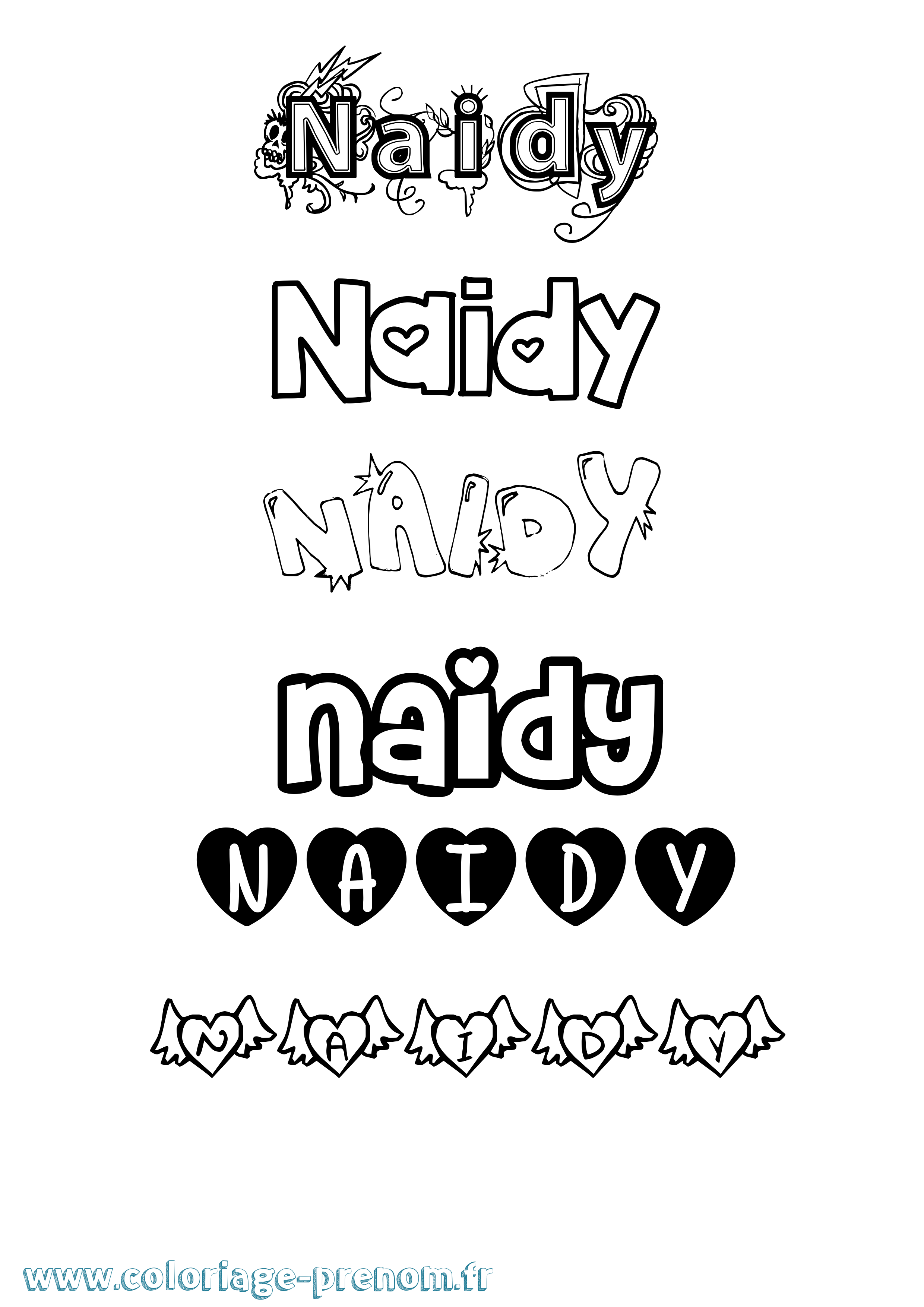 Coloriage Naidy Girly Coloriage prénom Naidy Girly