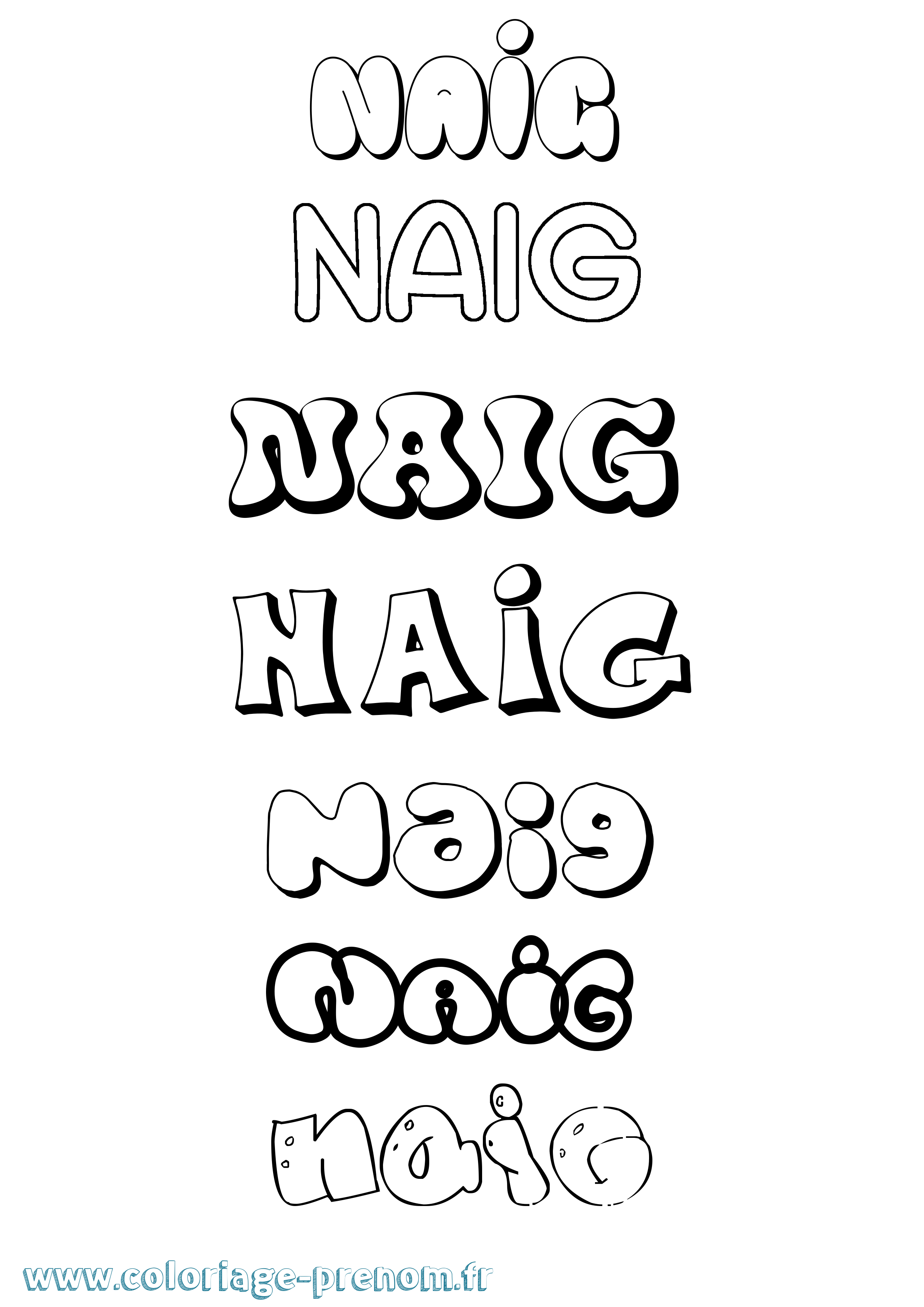 Coloriage Naig Bubble Coloriage prénom Naig Bubble