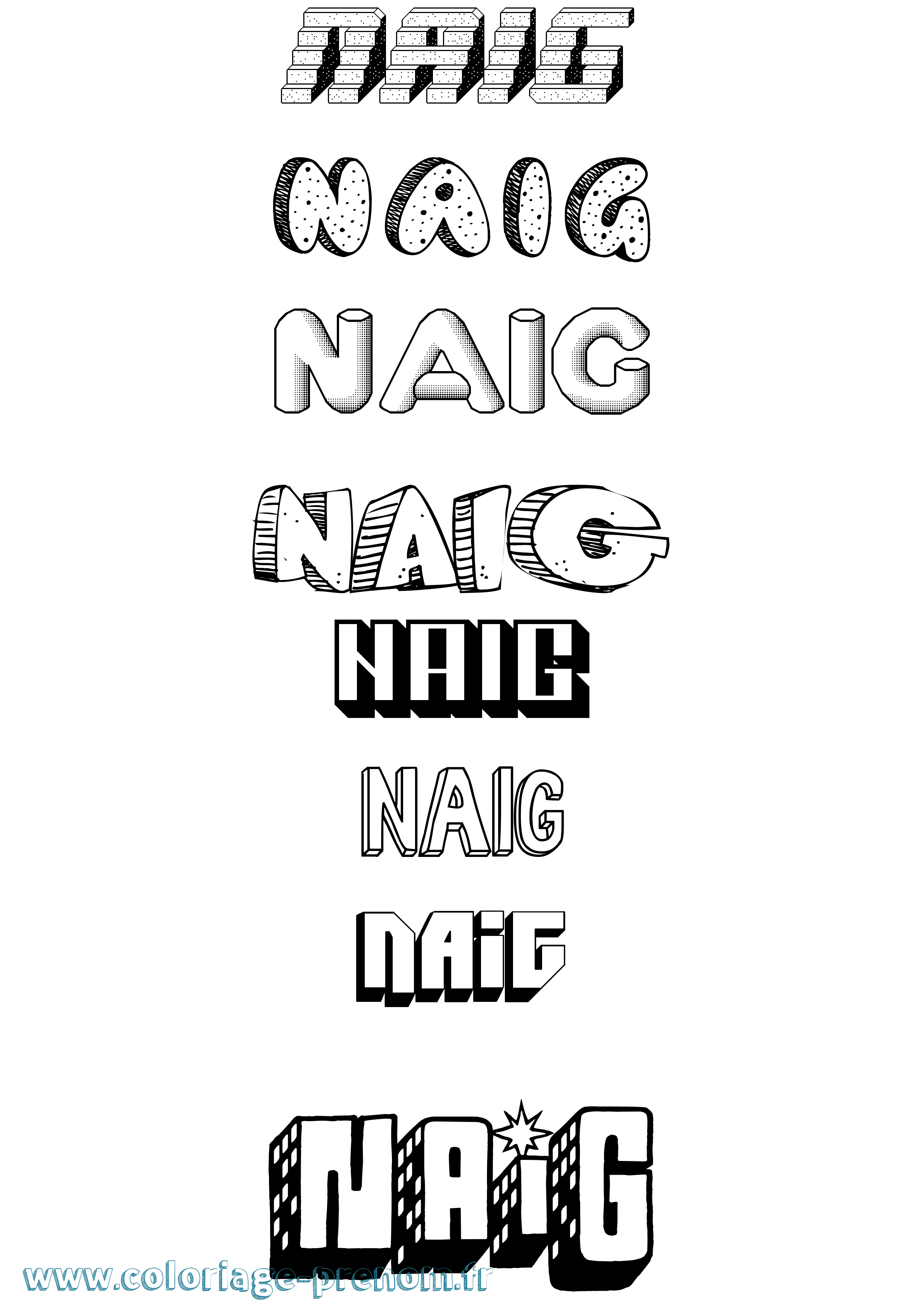 Coloriage Naig Effet 3D Coloriage prénom Naig Effet 3D