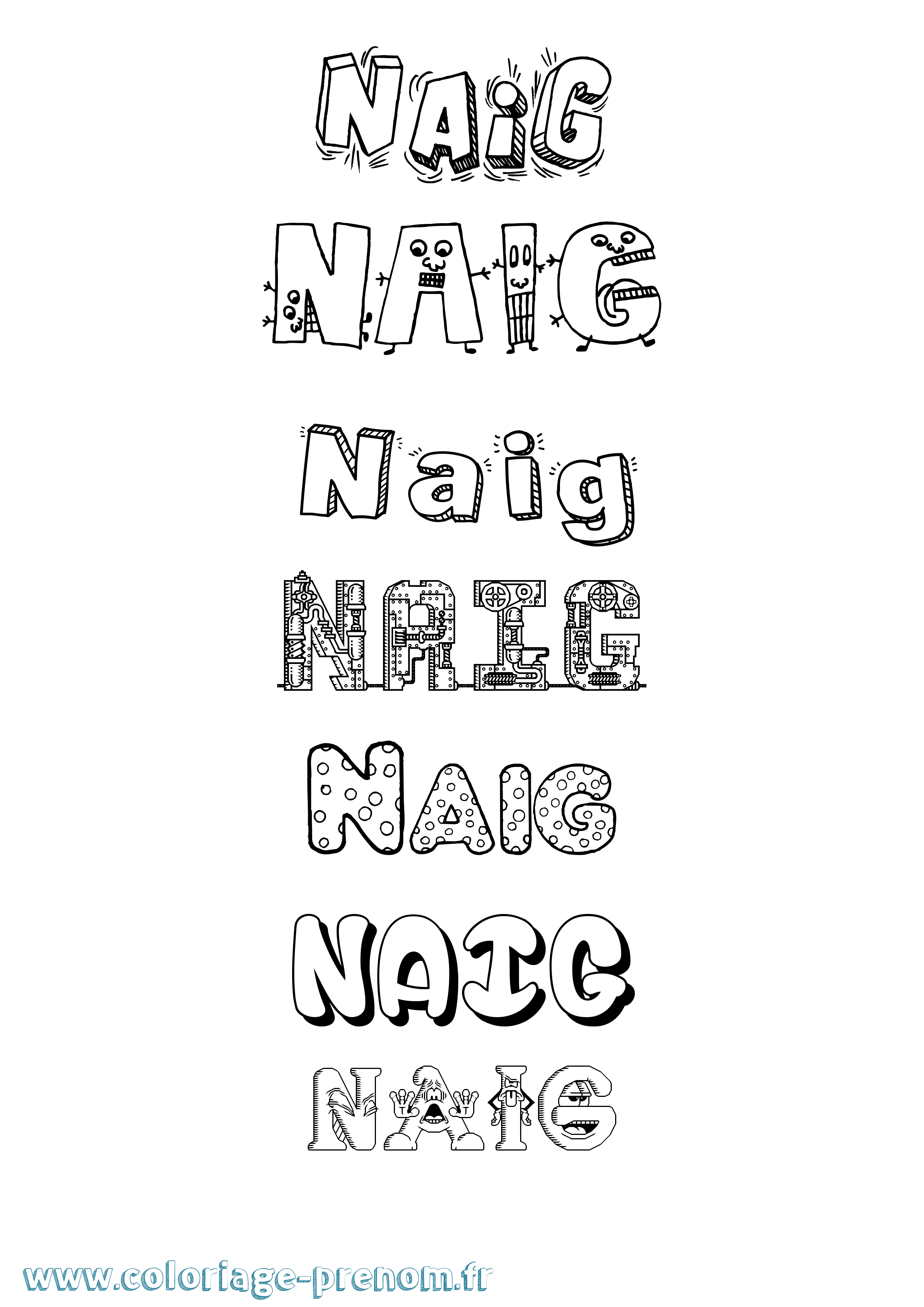 Coloriage Naig Fun Coloriage prénom Naig Fun