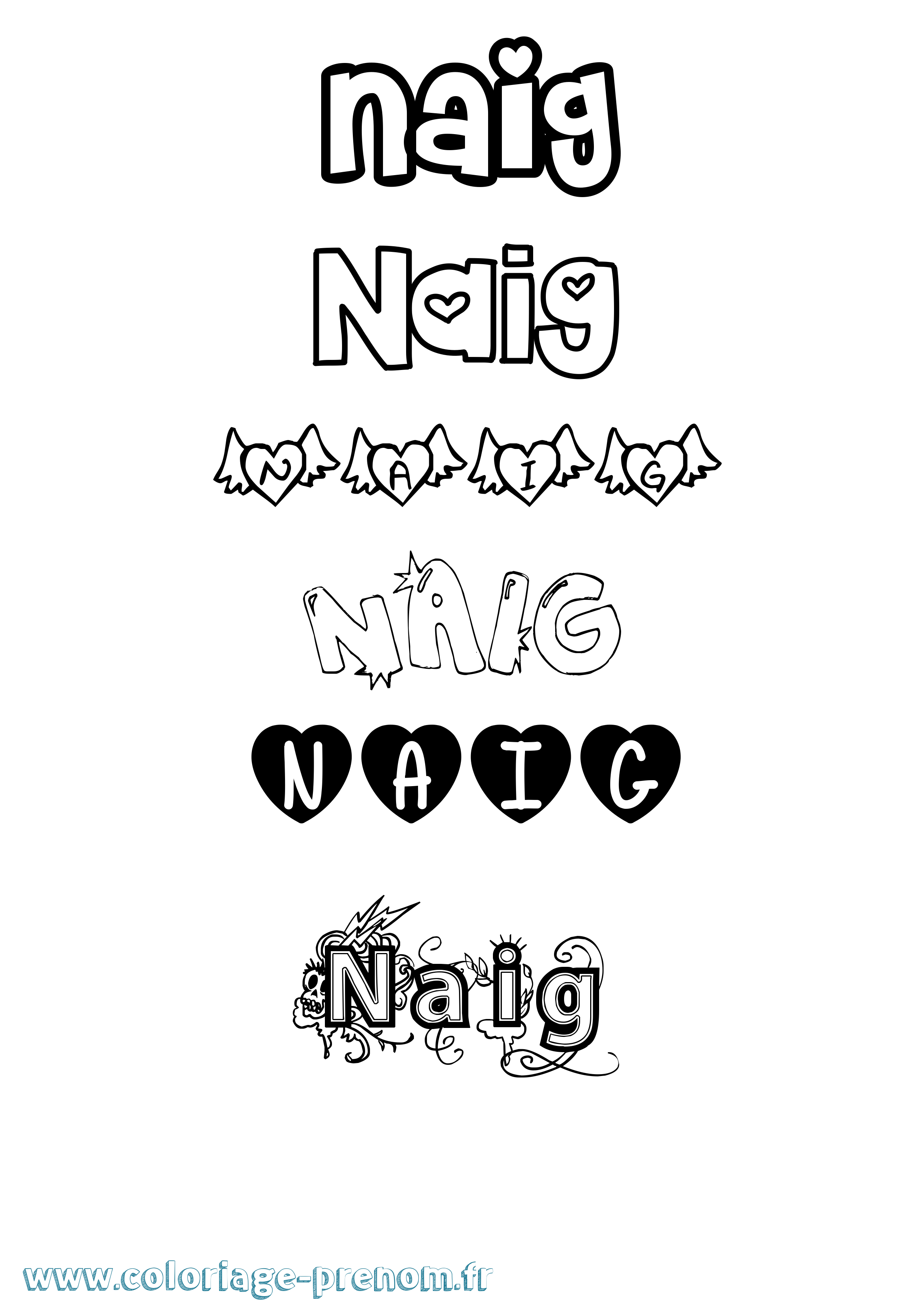 Coloriage Naig Girly Coloriage prénom Naig Girly