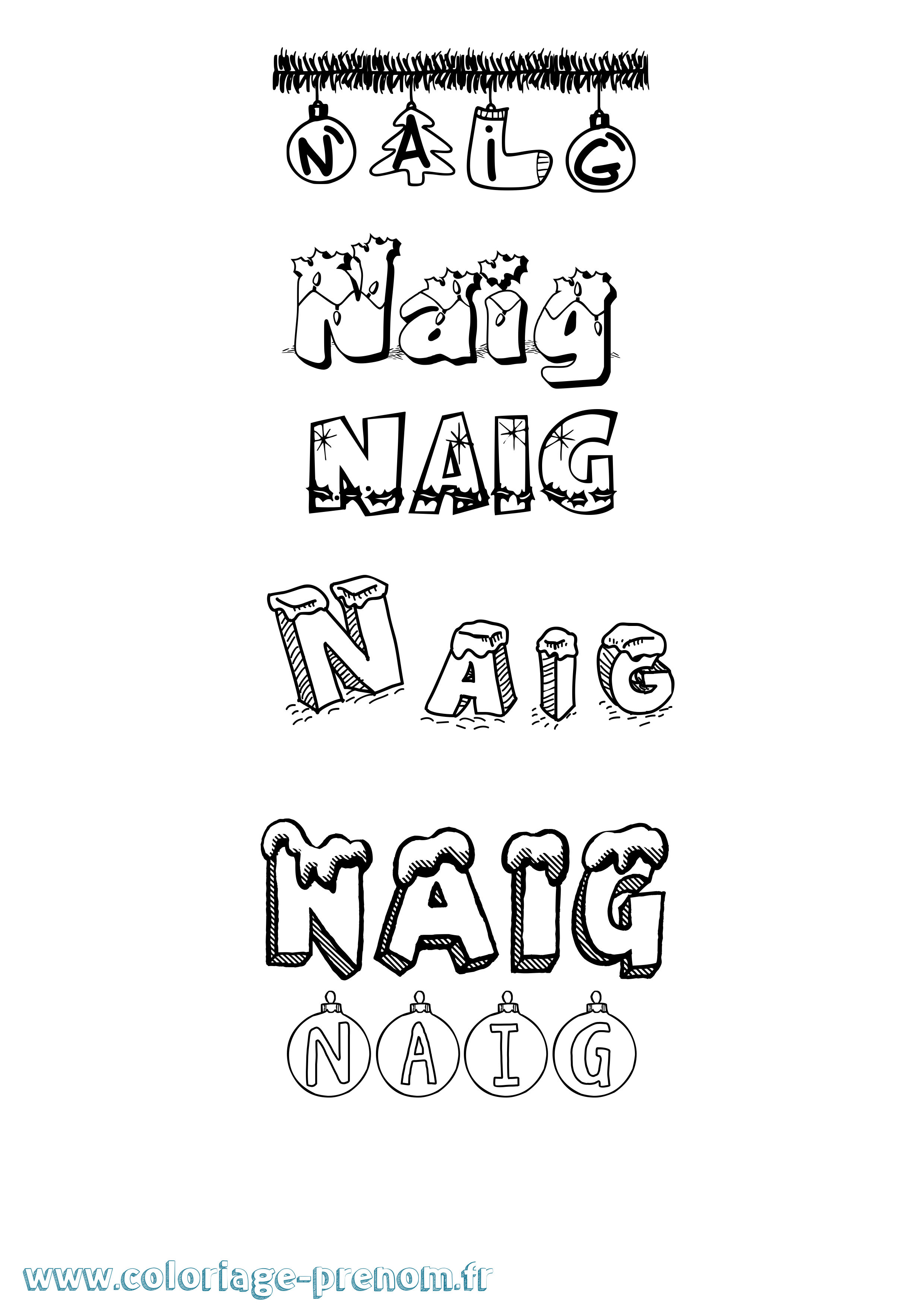 Coloriage Naig Noël Coloriage prénom Naig Noël