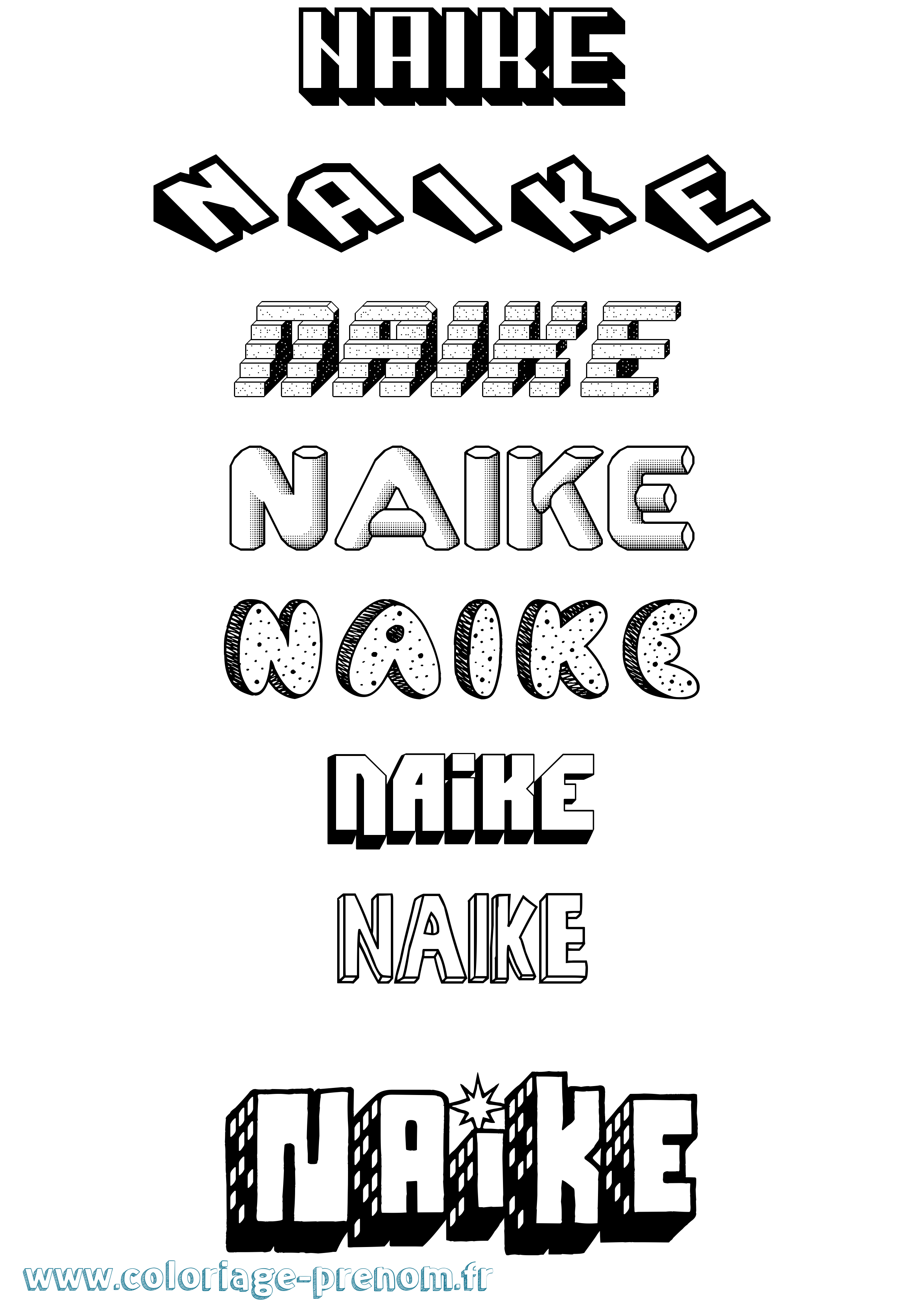 Coloriage Naike Effet 3D Coloriage prénom Naike Effet 3D