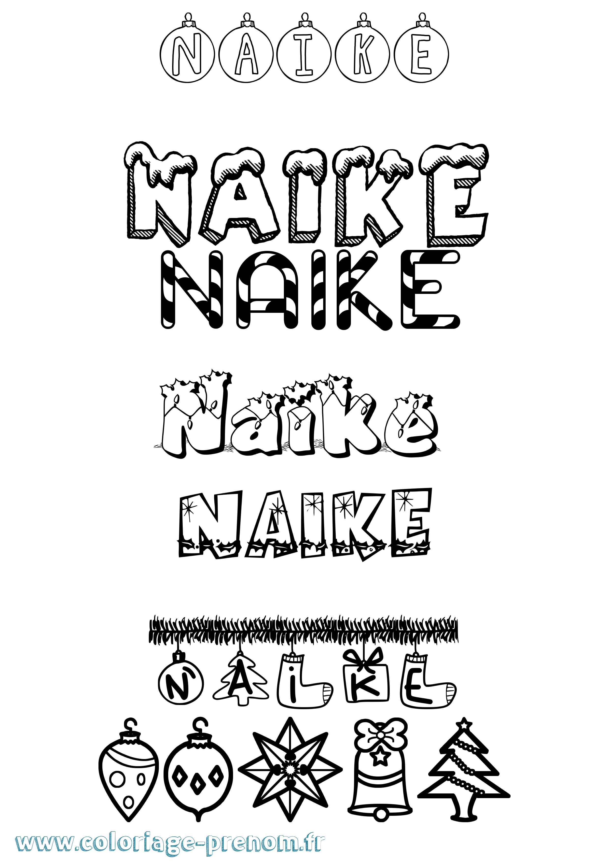 Coloriage Naike Noël Coloriage prénom Naike Noël